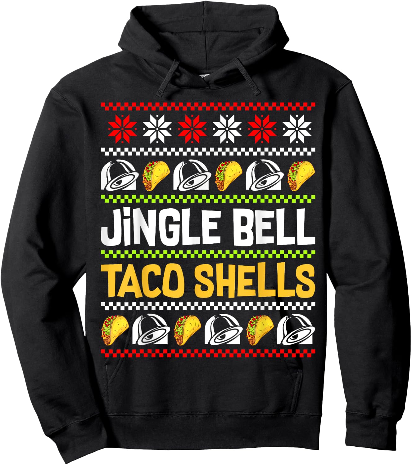 Groovy Christmas Jingle Bells Taco Shells Ugly Xmas Family Hoodie - Hoodie | Black