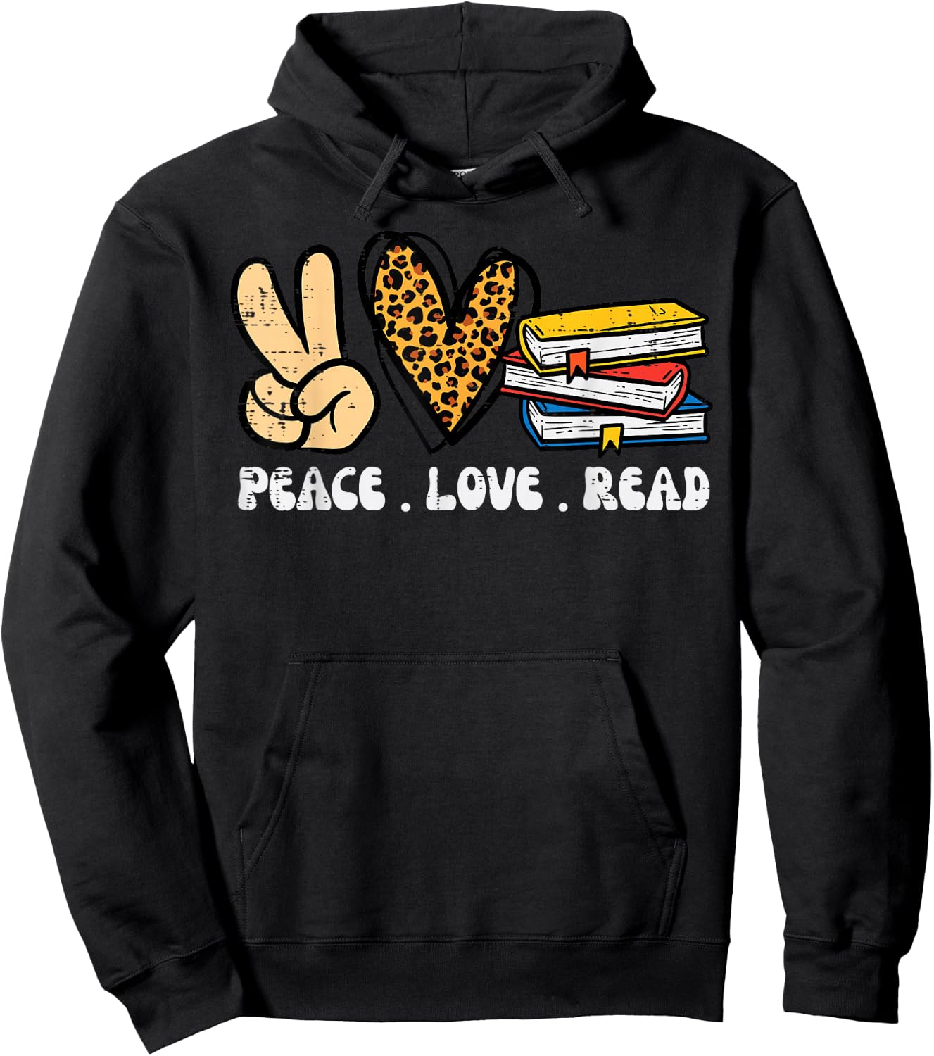 Leopard Peace Love Read Book Lover Librarian Bookworm Women Hoodie - Hoodie | Black