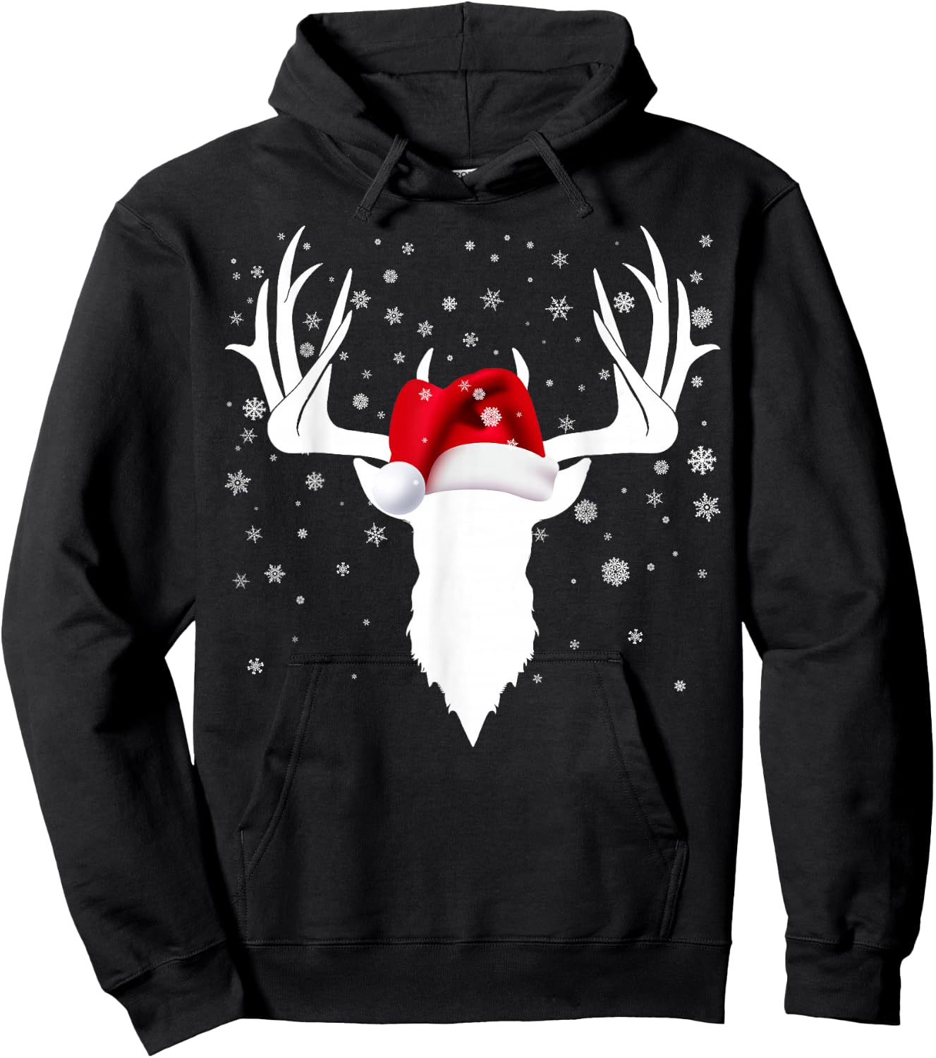 Santa Hat Deer Hunting Christmas Reindeer Xmas Pajama Hoodie - Hoodie | Black