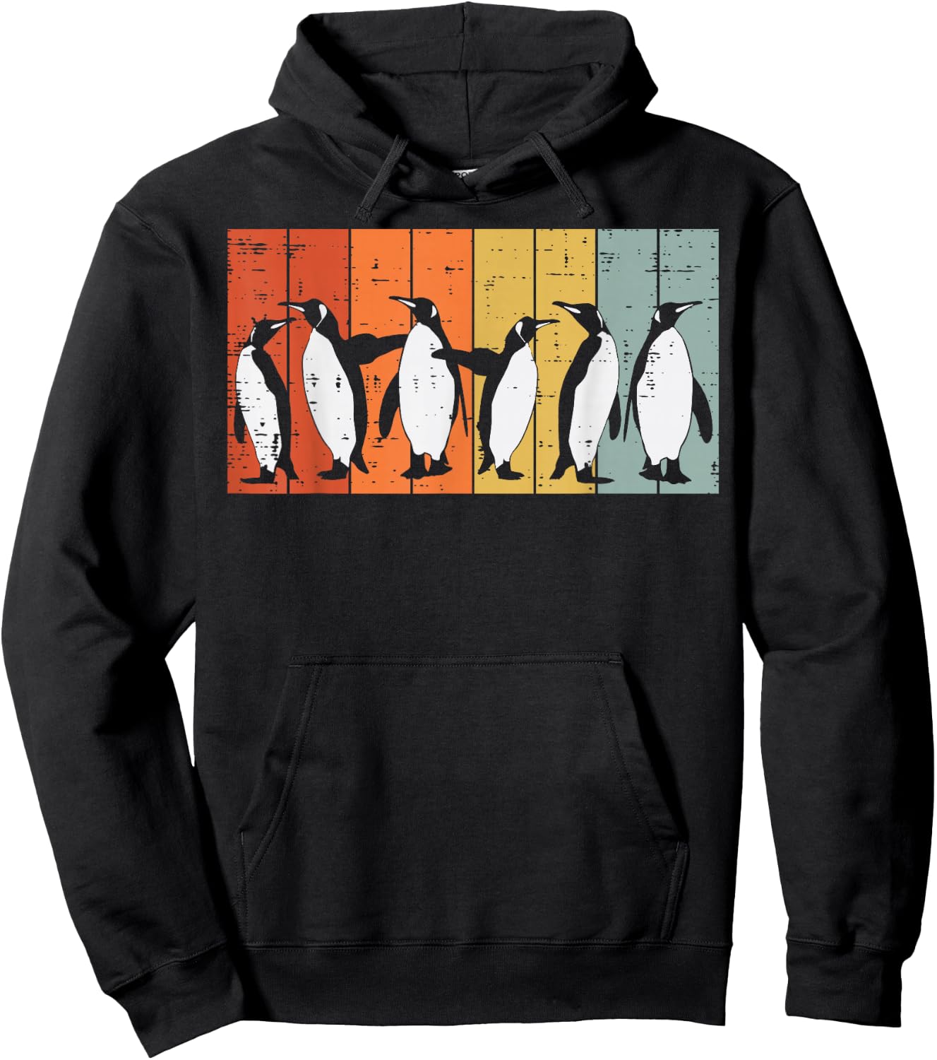 Penguins Retro Stripes Retro Antarctic Bird Kids Men Women Hoodie - Hoodie | Black