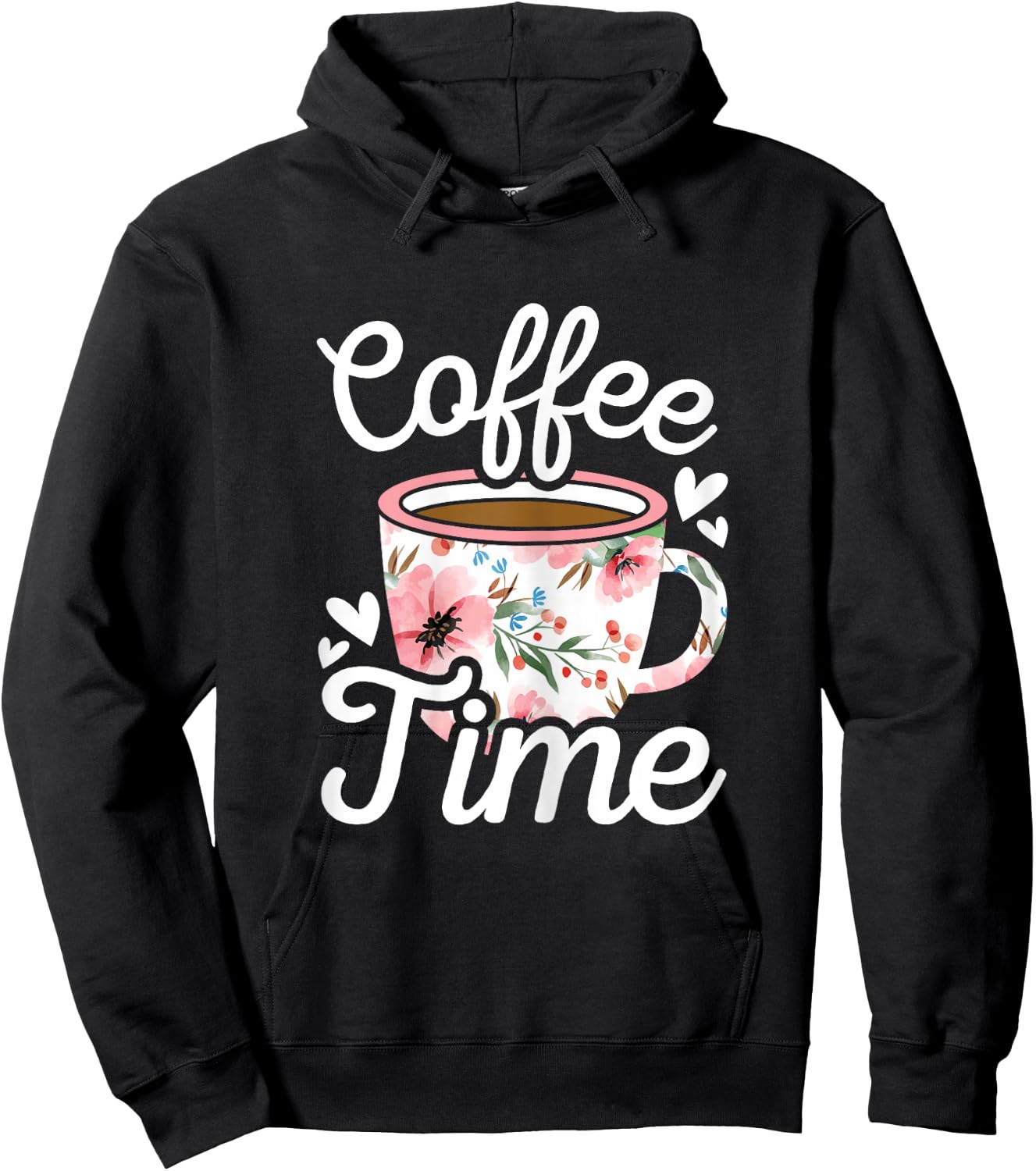 Coffee Time Cute Coffee Lover Women Girls Hoodie - Hoodie | Black