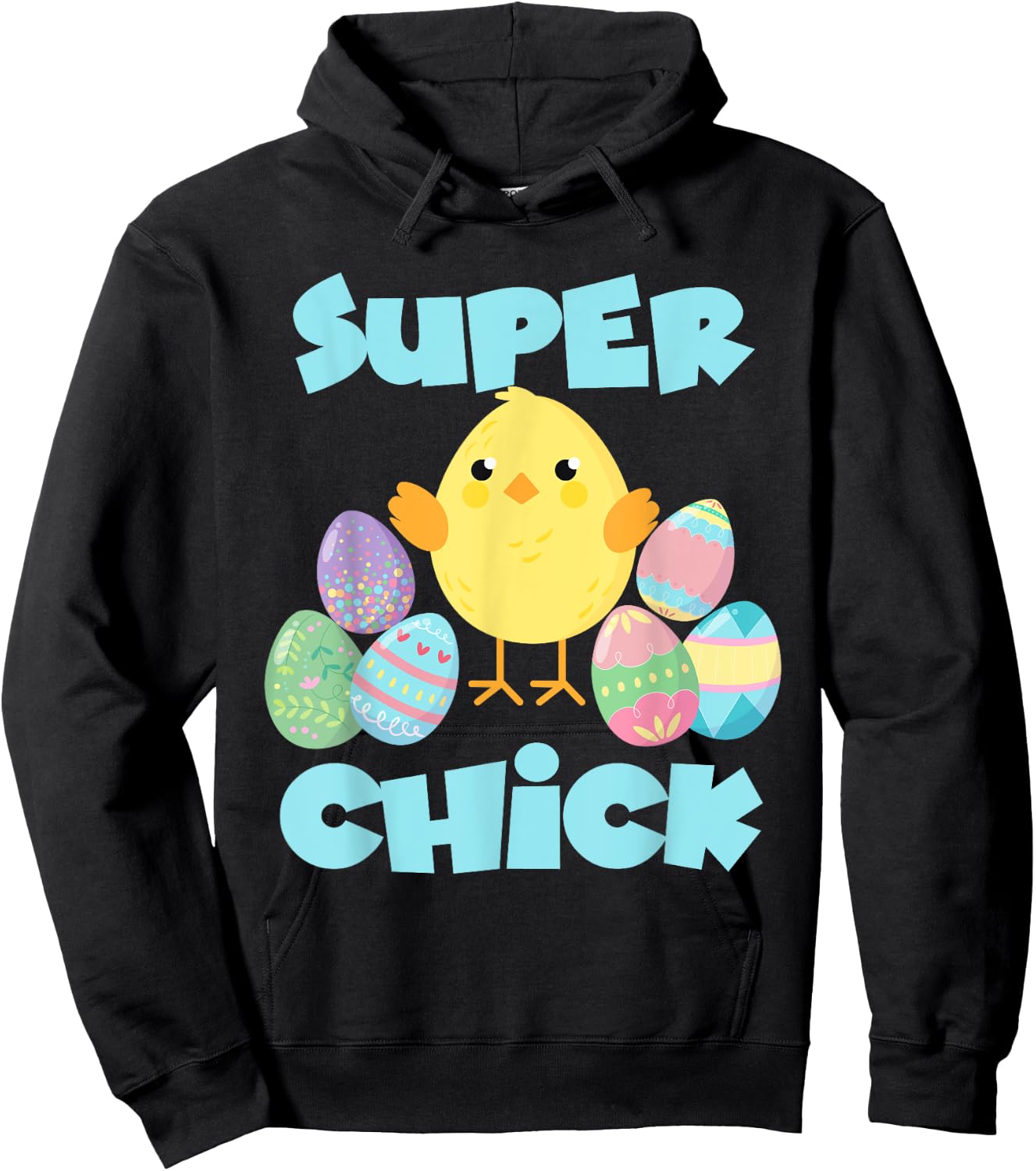 Super Chick Cute Easter With Easter Eggs Hoodie - Hoodie | Black