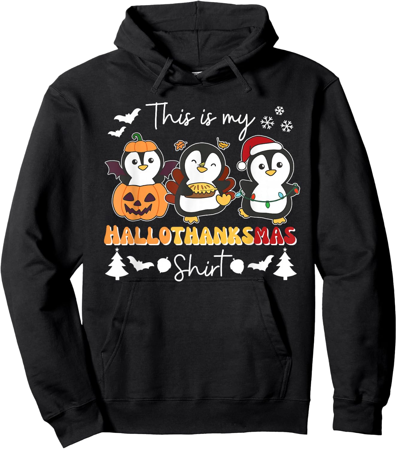 Penguin Christmas Halloween This Is My Hallothanksmas Hoodie - Hoodie | Black