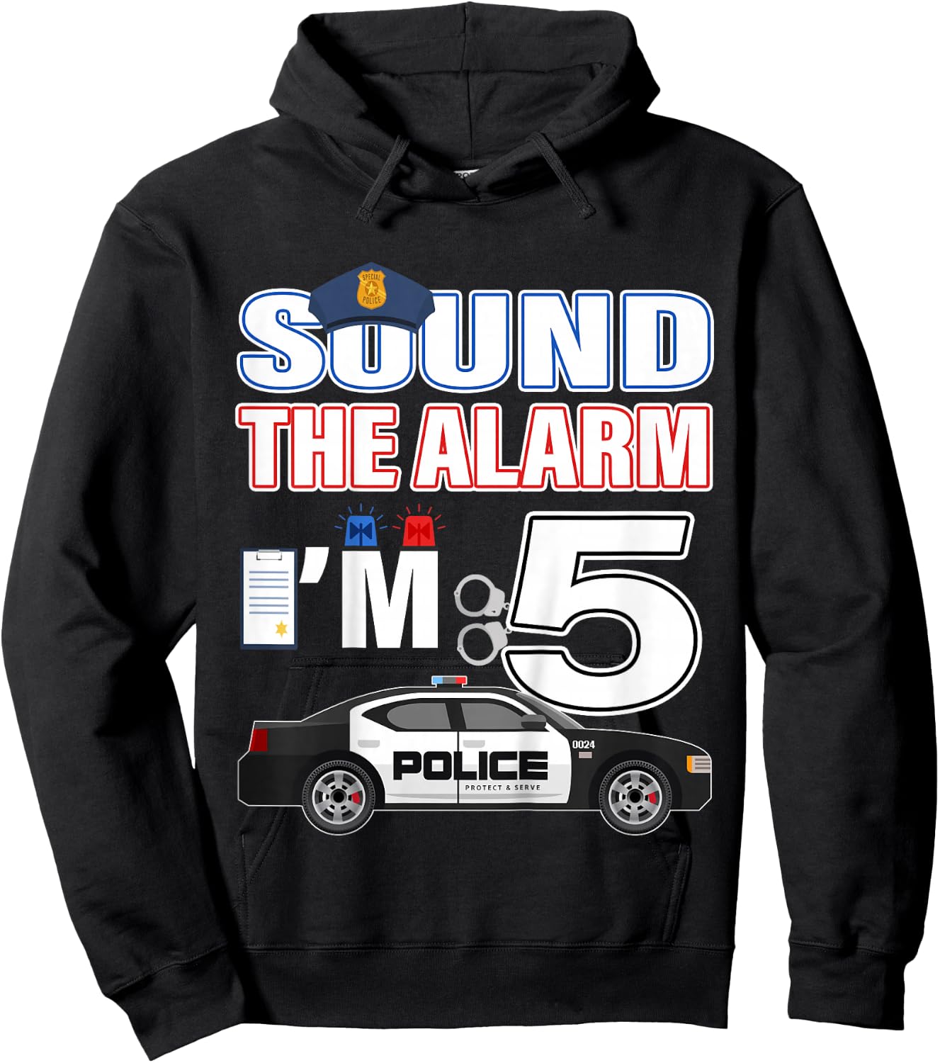 Kids Police Car 5th Birthday Boy 5 year old Cop Policeman Officer Hoodie - Hoodie | Black