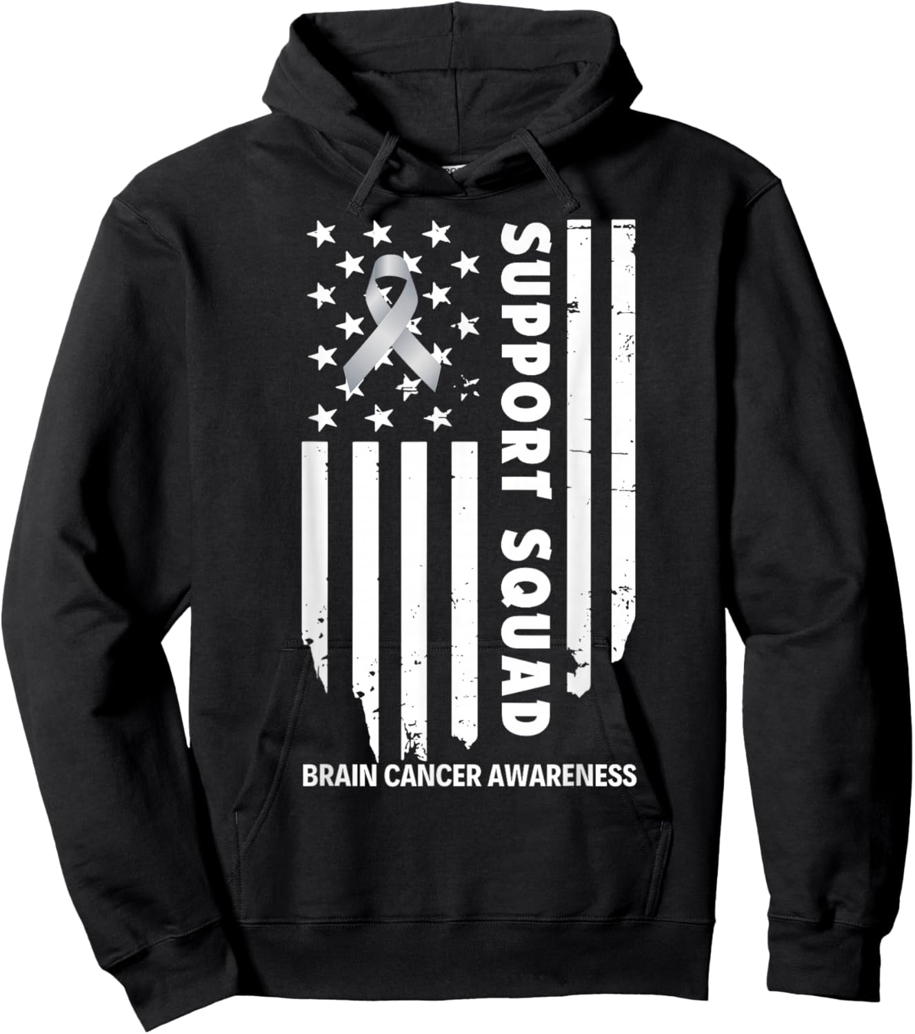Brain Cancer Awareness Support Squad/USA Flag & Love for Mom Hoodie - Hoodie | Black
