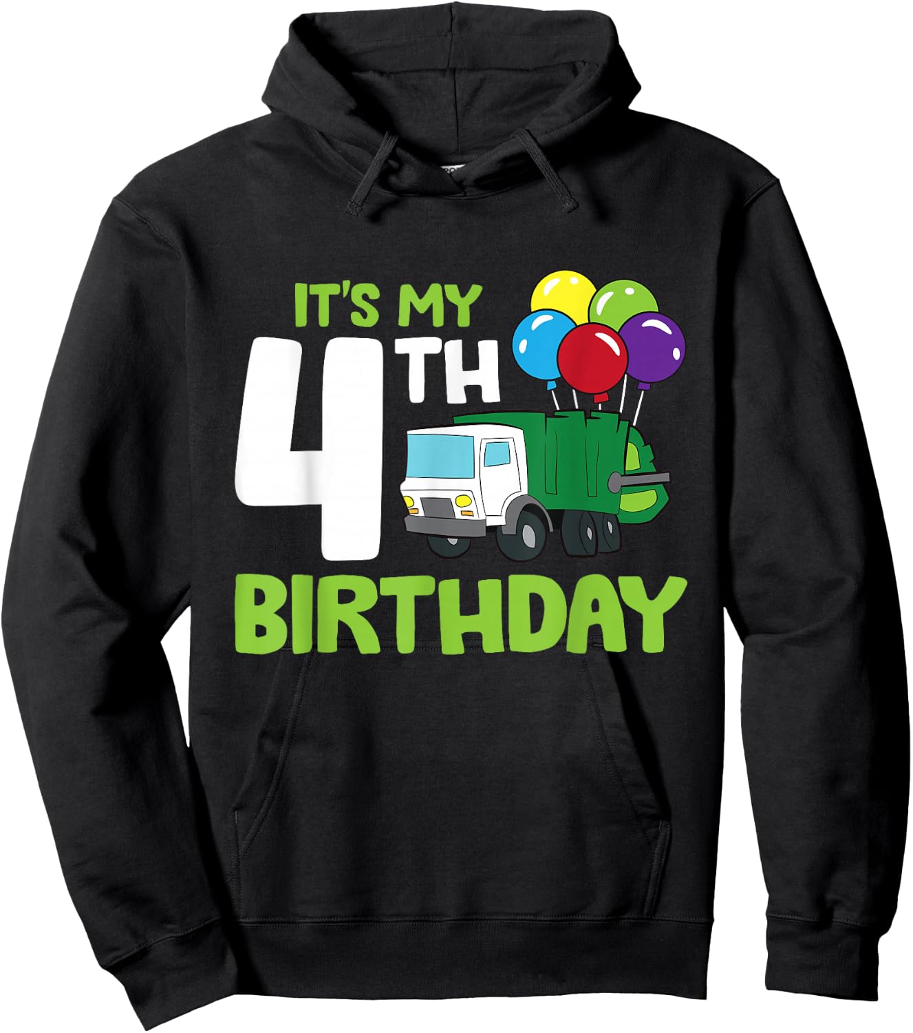 It's My 4th Birthday Garbage Truck 4th Birthday Hoodie - Hoodie | Black