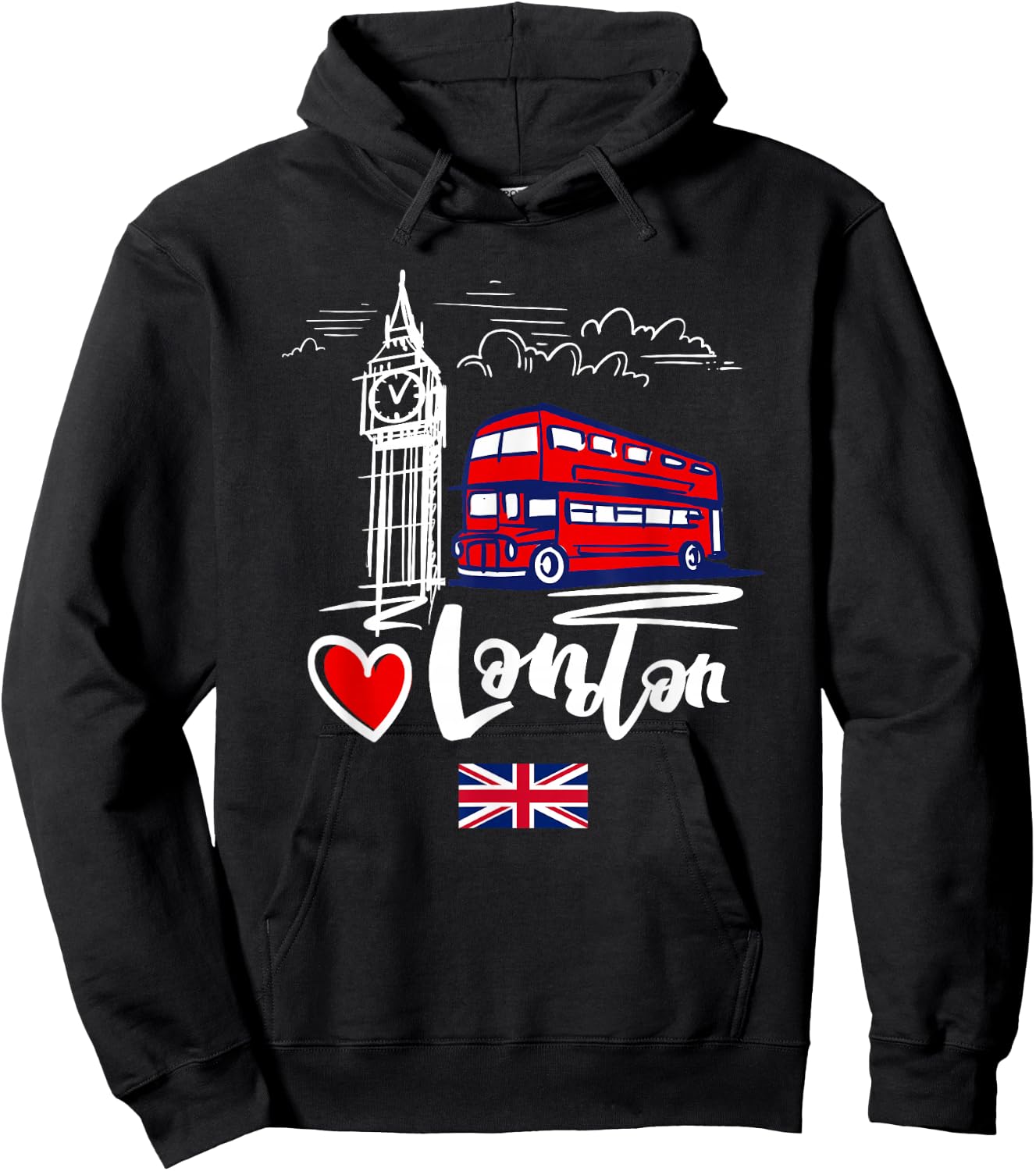 I Love London UK Graphic Design London Hoodie - Hoodie | Black