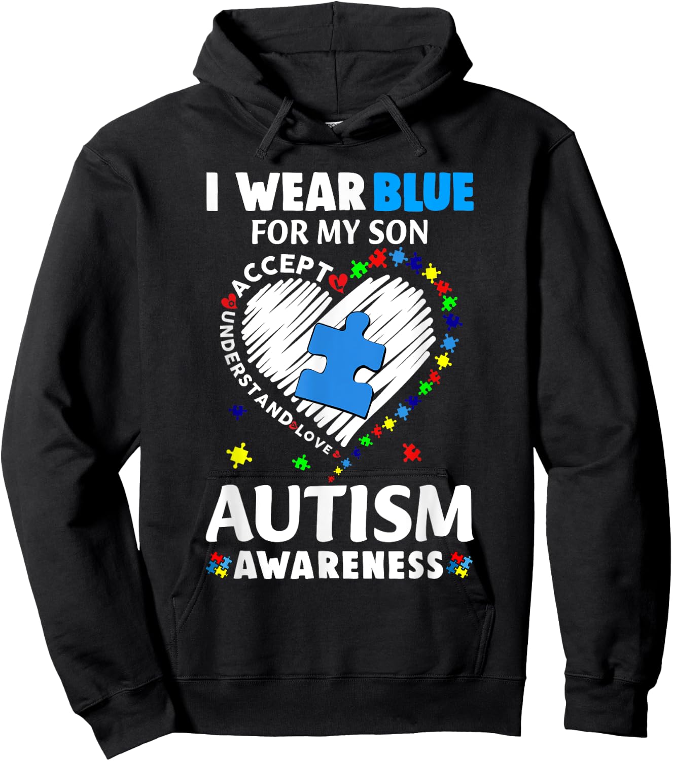 Heart I Wear Blue For My Son Autism Awareness Month Hoodie - Hoodie | Black