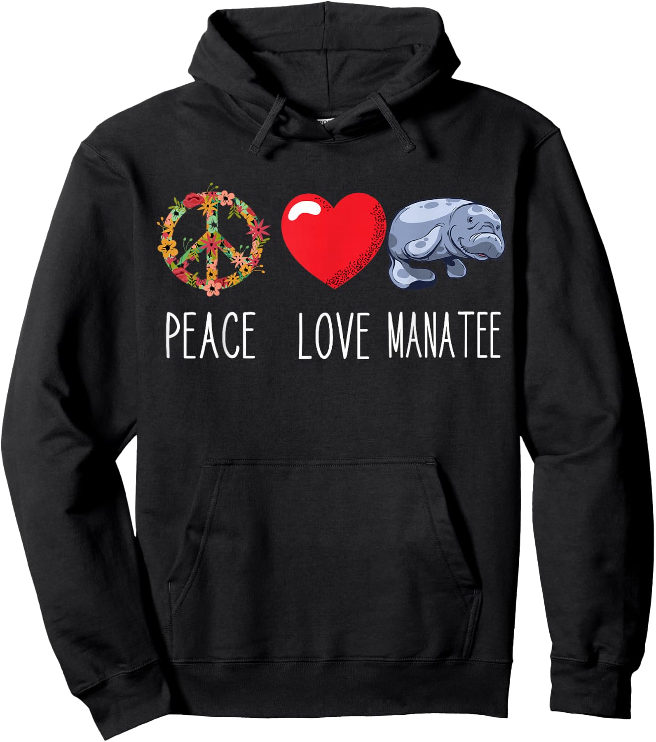 Love Peace Sea Cow Lover Aquatic Animal Sea Animal Manatee Hoodie - Hoodie | Black