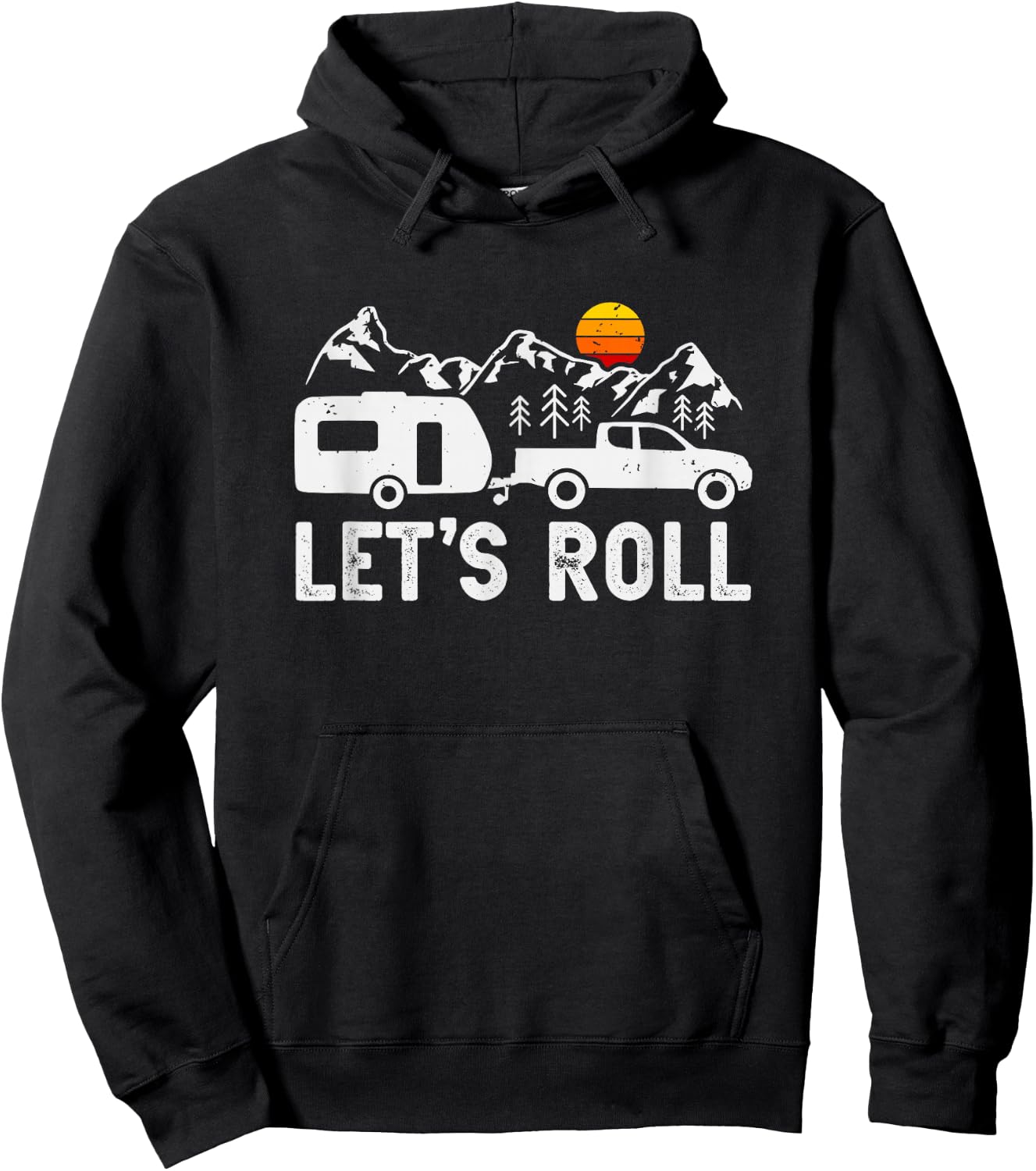 Let's Roll Caravan Camping Trailer Mountains Camper Hoodie - Hoodie | Black