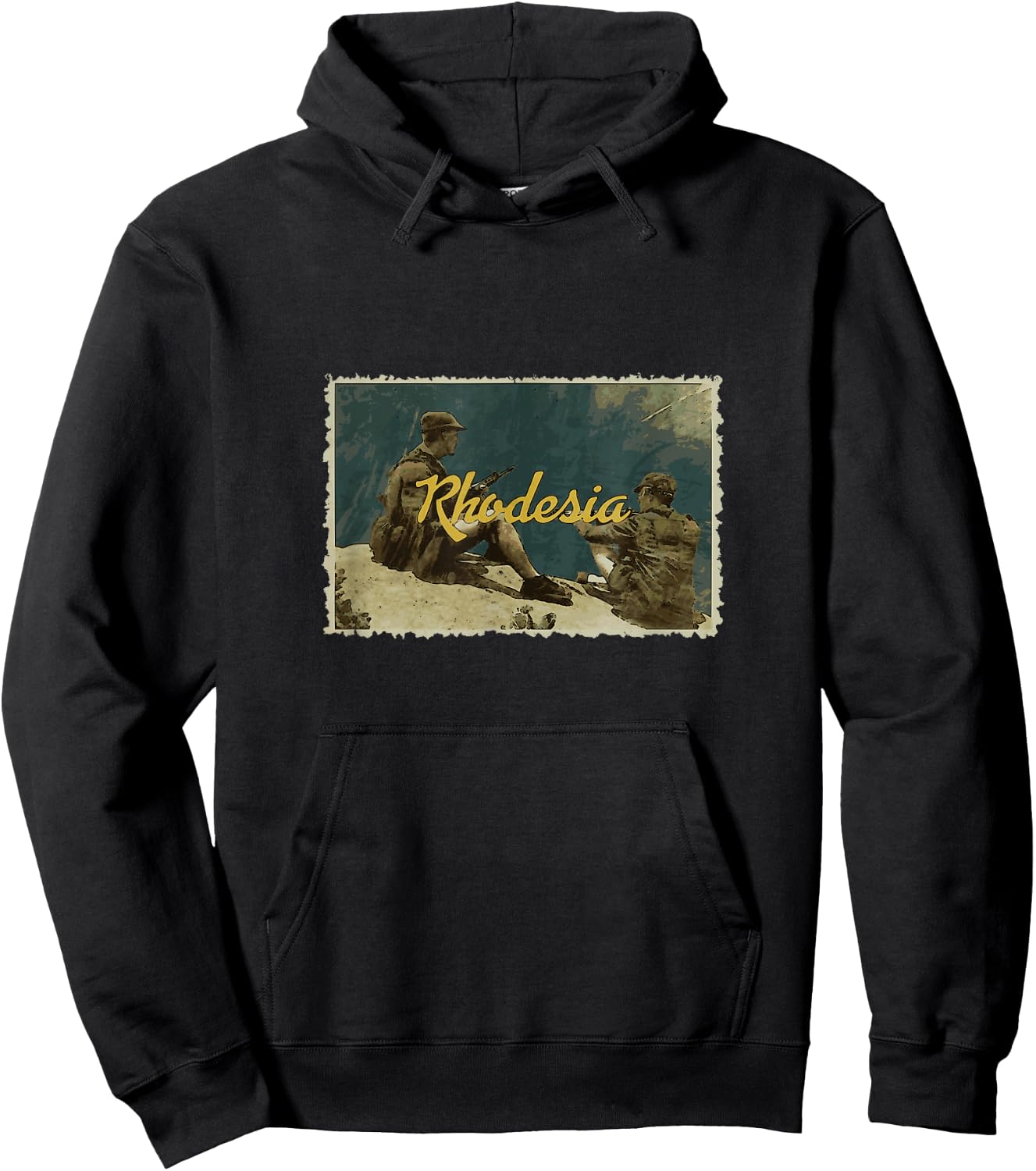 Rhodesian Vintage Postcard Soldiers Bush War , grey, S Hoodie - Hoodie | Black