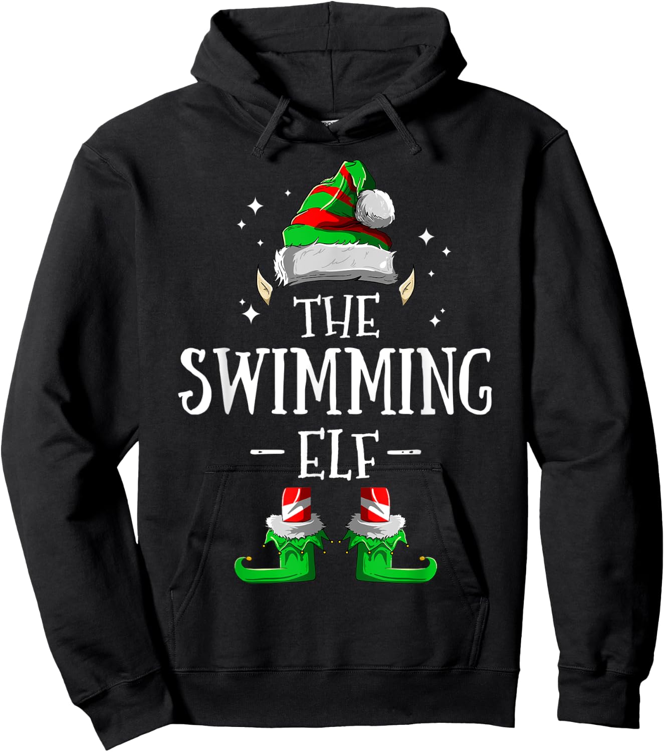 The Swimming Elf Matching Family Group Christmas Pajama Hoodie - Hoodie | Black