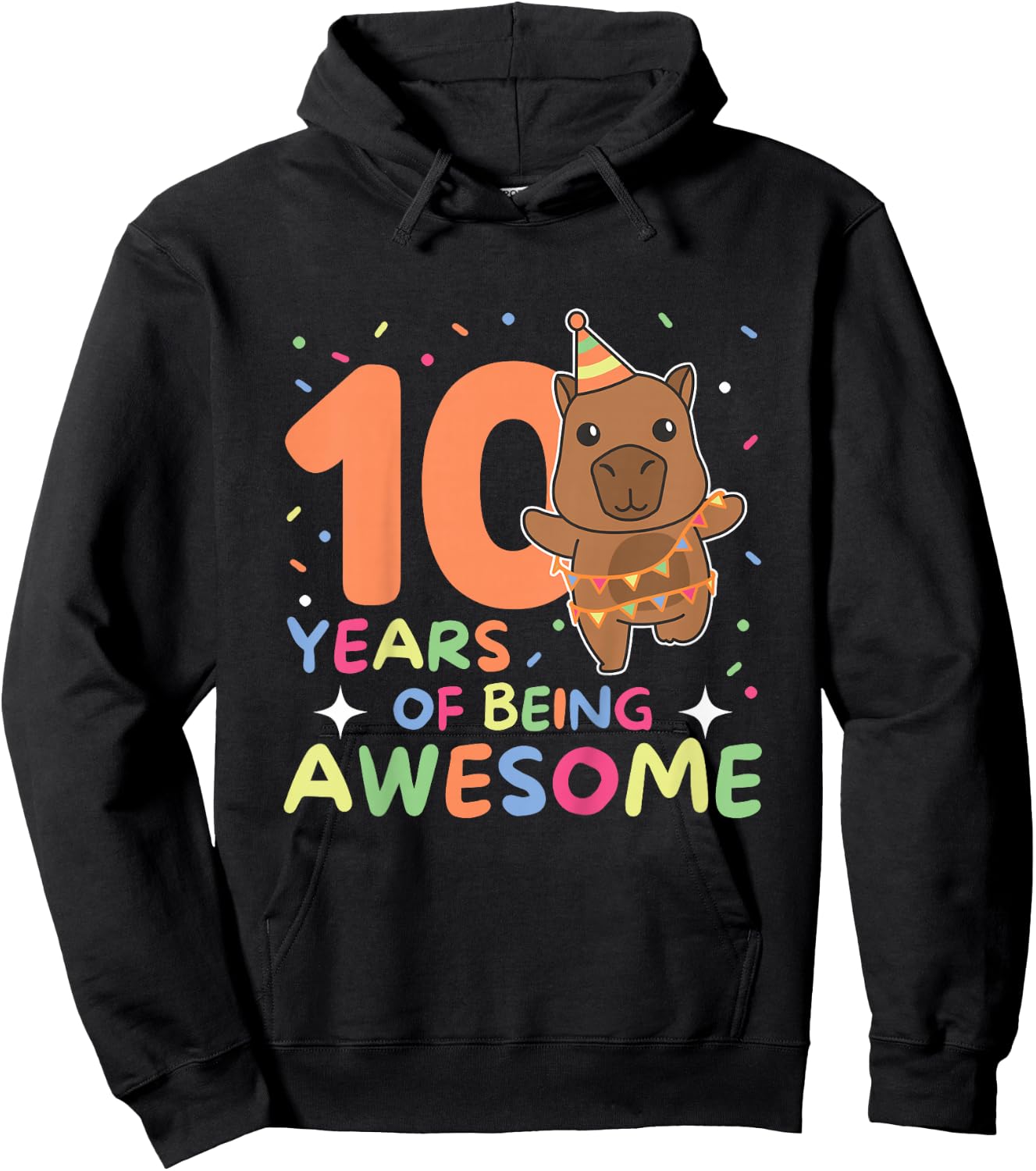 Kids 10th Birthday Capybara Kids Ten Years Old , black Hoodie - Hoodie | Black