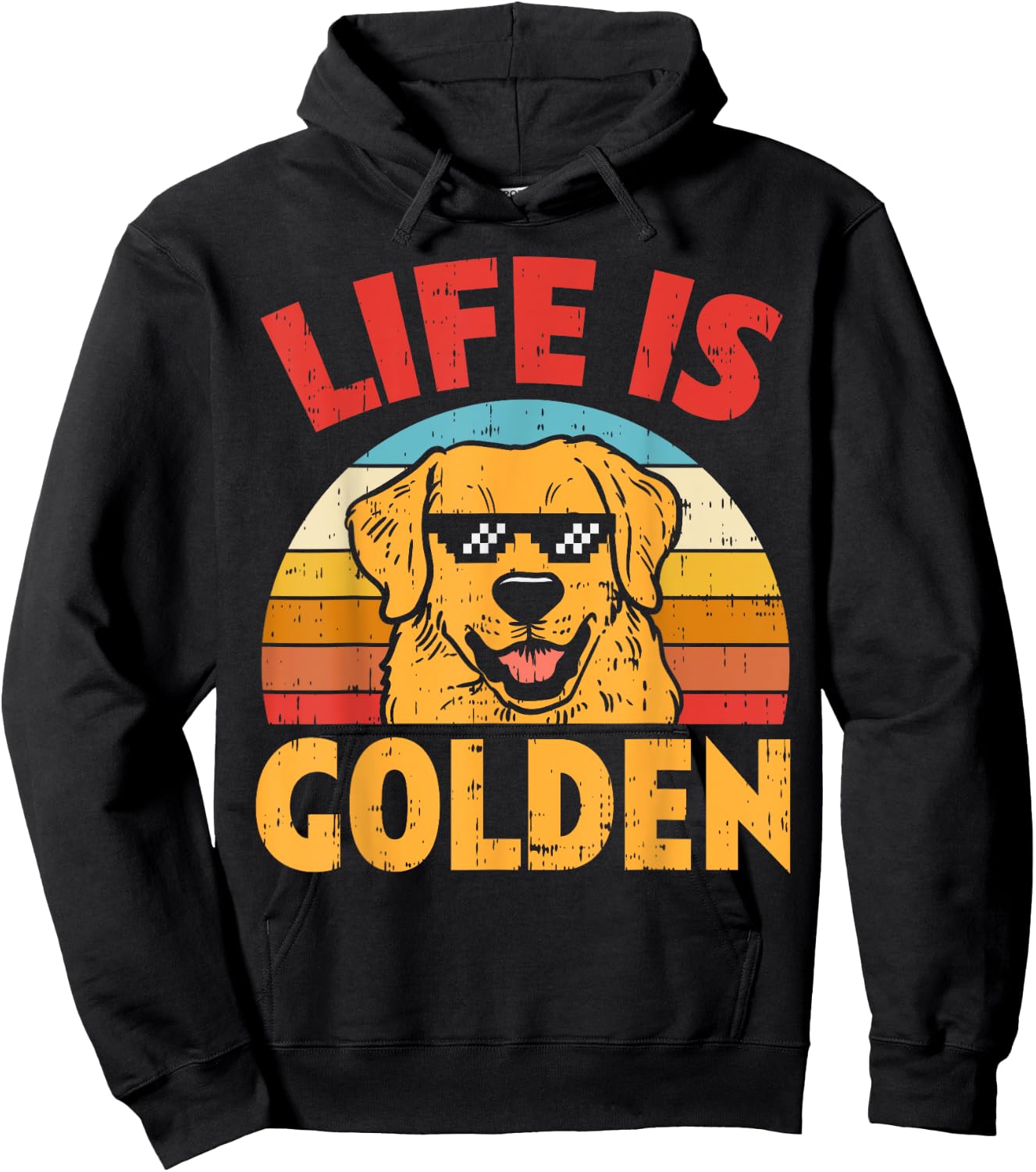 Thug Glasses Life Is Golden Retriever Dog Lover Owner Gift Hoodie - Hoodie | Black