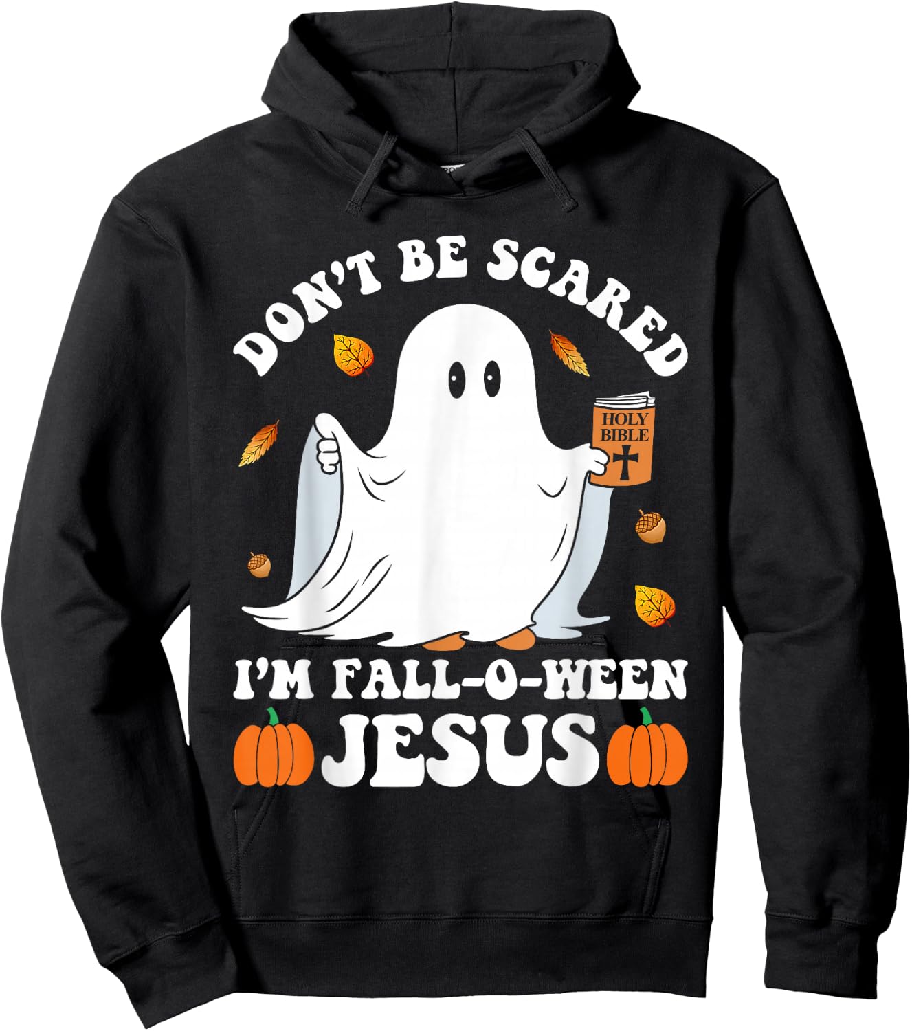 Cute Ghost Christian Halloween Fall-O-Ween Jesus Pumpkin Hoodie - Hoodie | Black
