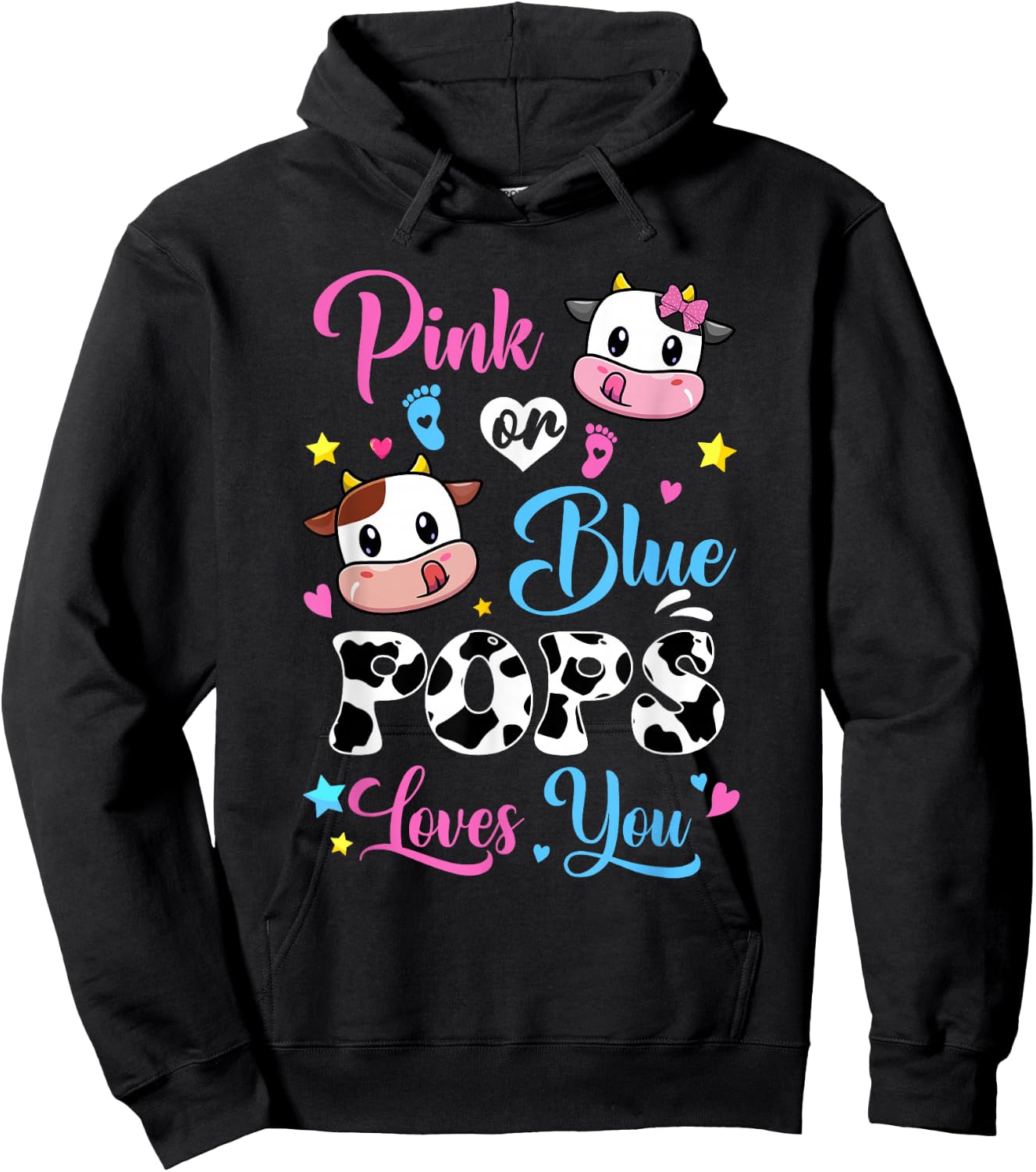 Pink Or Blue Pops Loves You Cow Baby Gender Reveal Hoodie - Hoodie | Black
