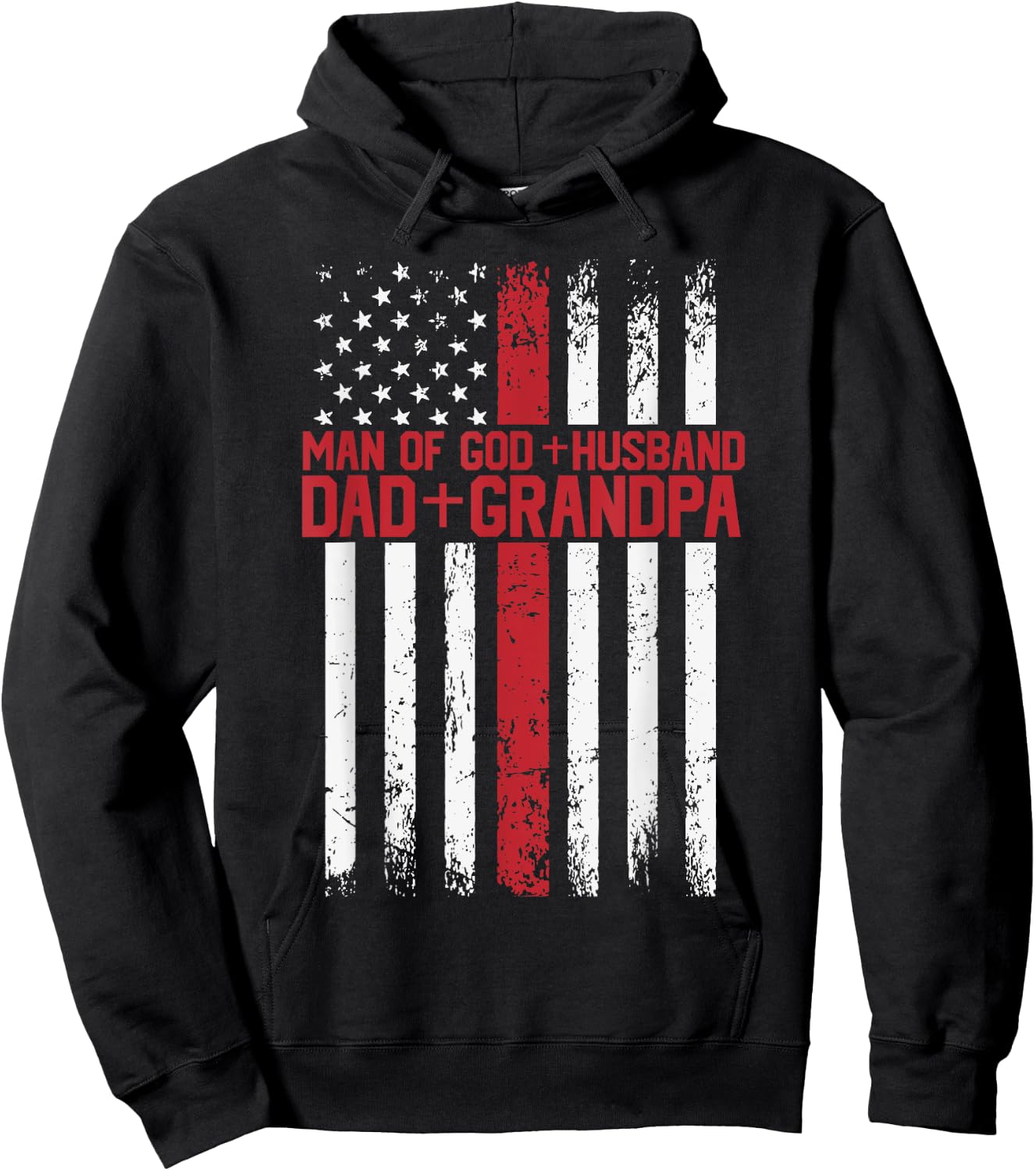 Cross American Flag Man Of God Husband Dad Grandpa Christian Hoodie - Hoodie | Black