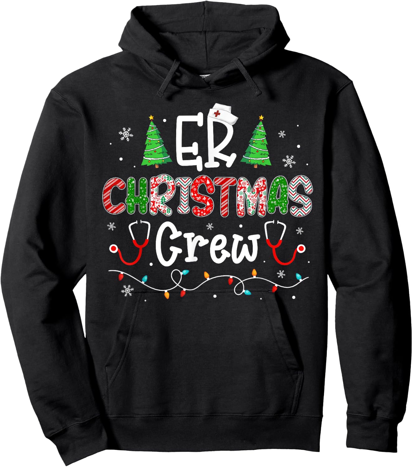 ER Nurse Christmas Apparel -Adults Christmas Cartoon Women's Black Crew Collar Modern Classic Small Hoodie - Hoodie | Black