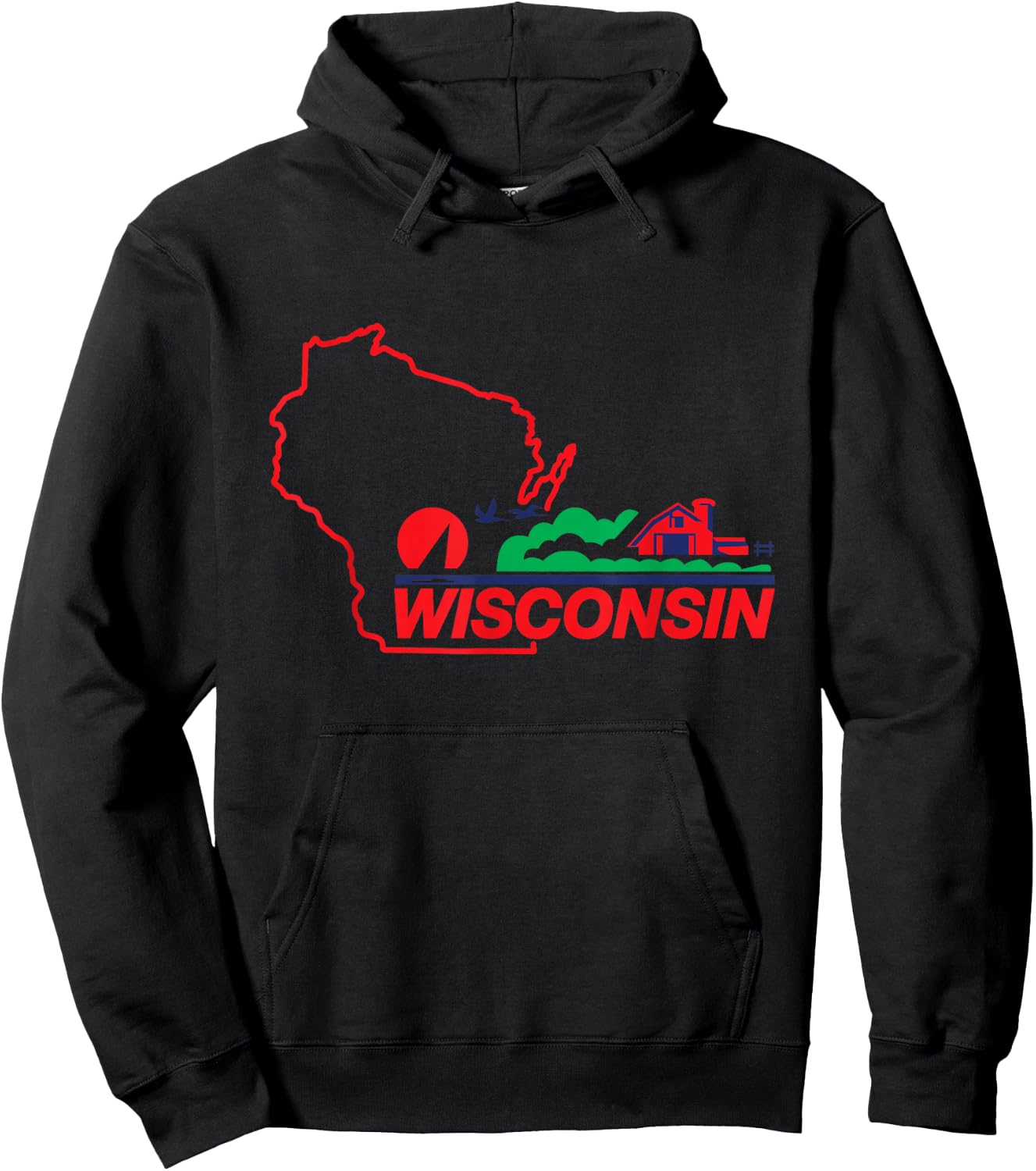 Wisconsin License Plate Wi Outline Red Hoodie - Hoodie | Black