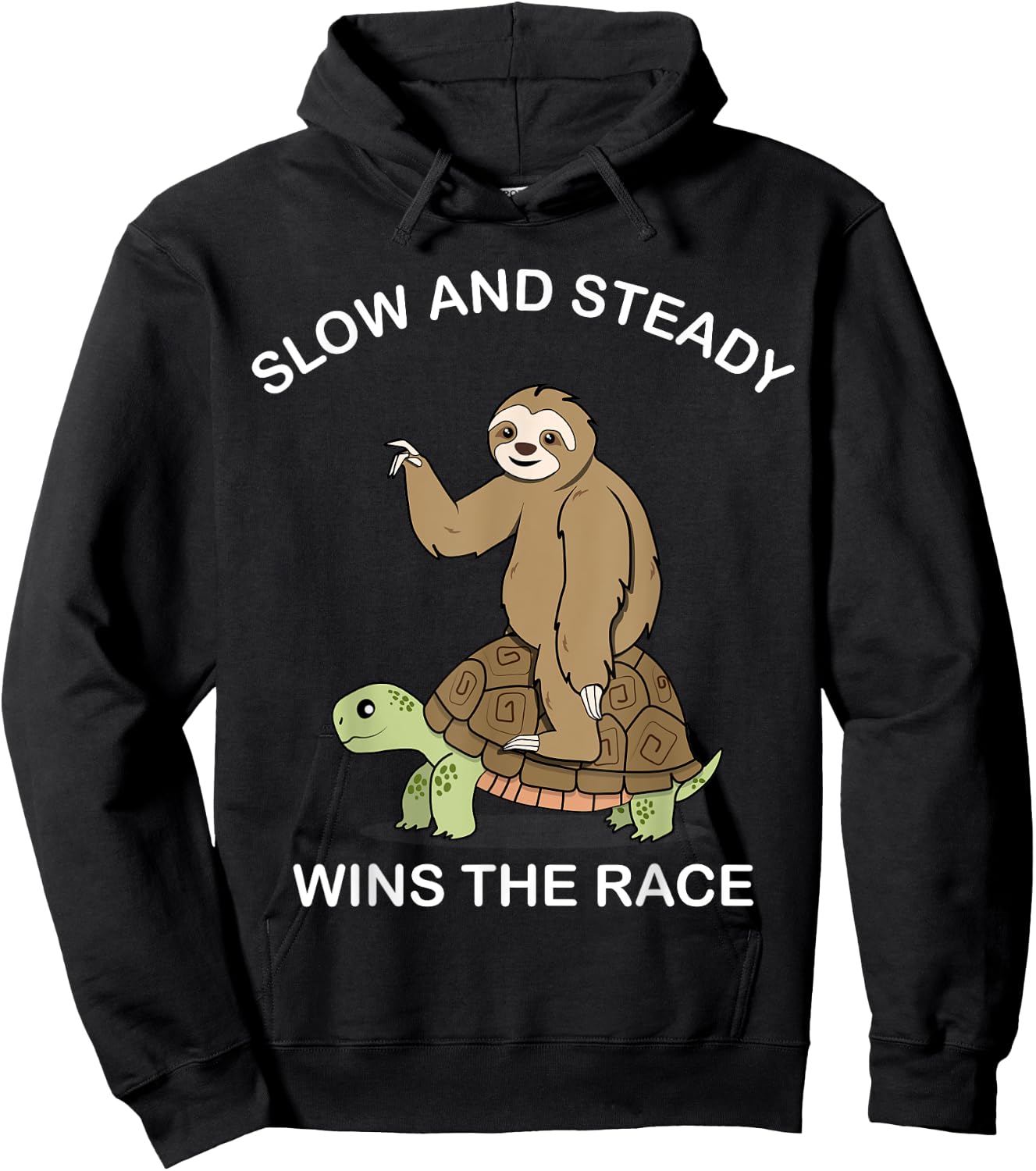 Sloth riding Turtle - slow and steady wins the race - Funny Hoodie - Hoodie | Black