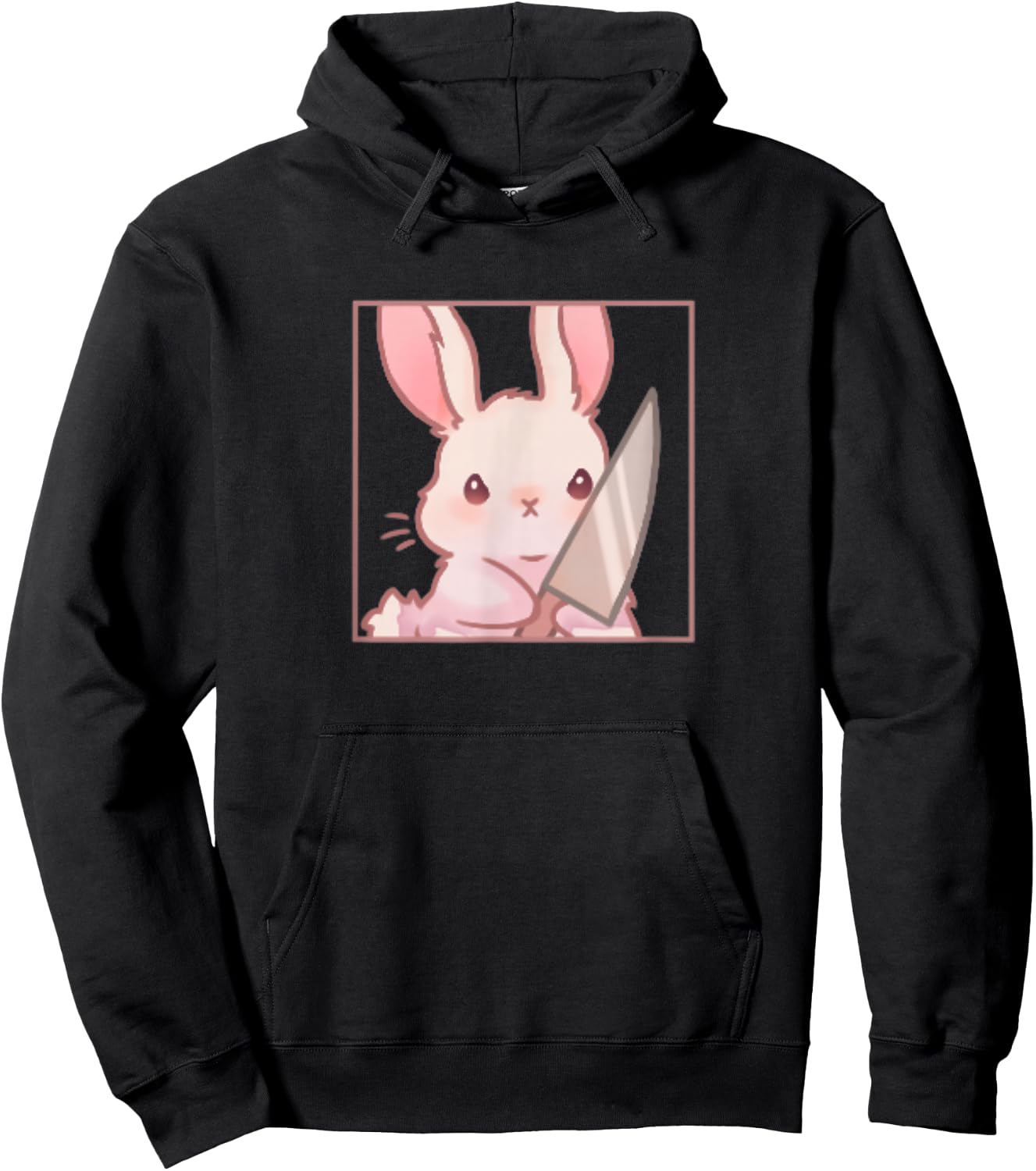 Cute Kawaii Cartoon Coquette Emote Angry Rabbit Bunny Knife , black Hoodie - Hoodie | Black