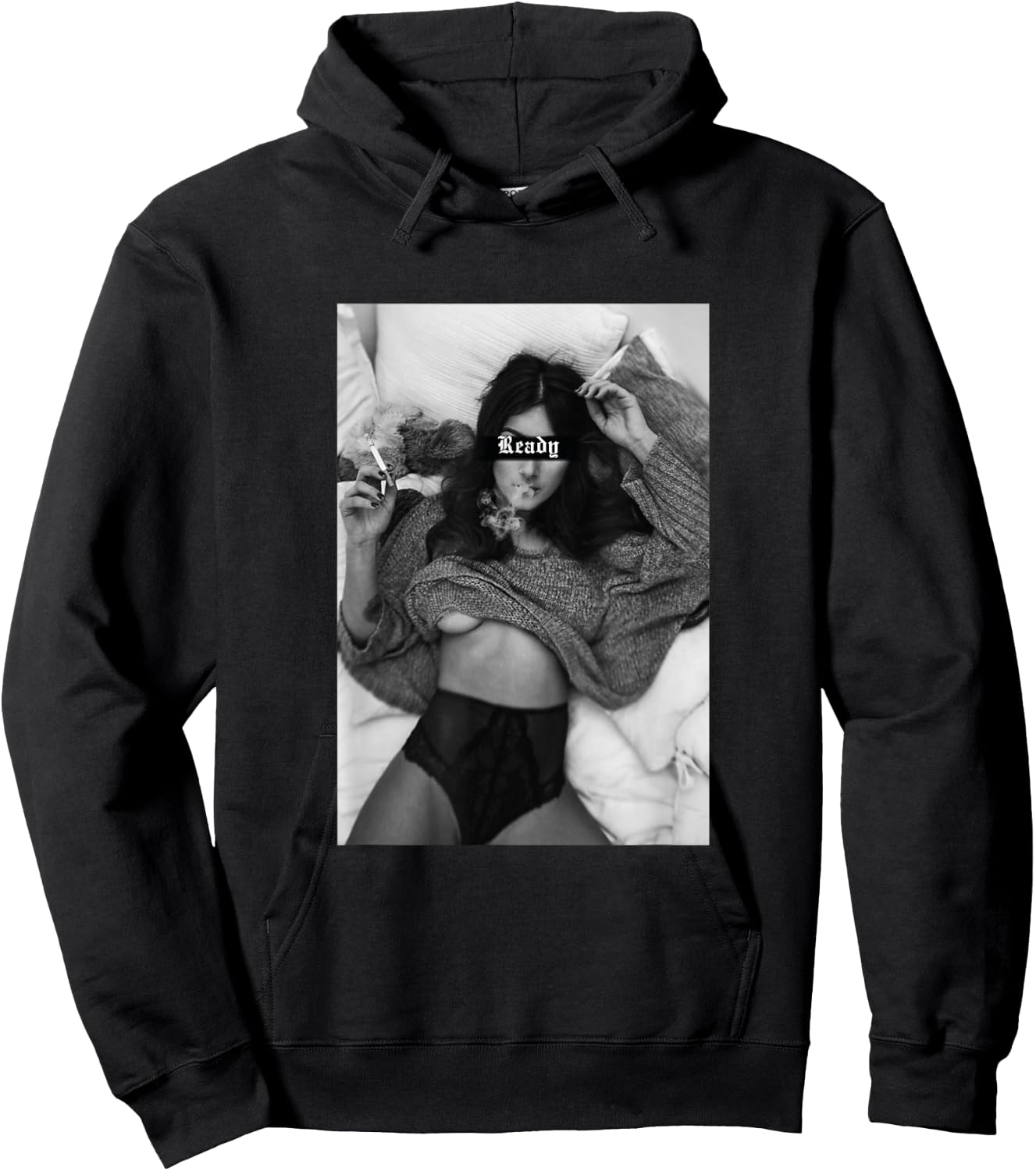 schwarz Weiß t shirt Motiv sexy Frau ist bereit interwäsche Hoodie - Hoodie | Black