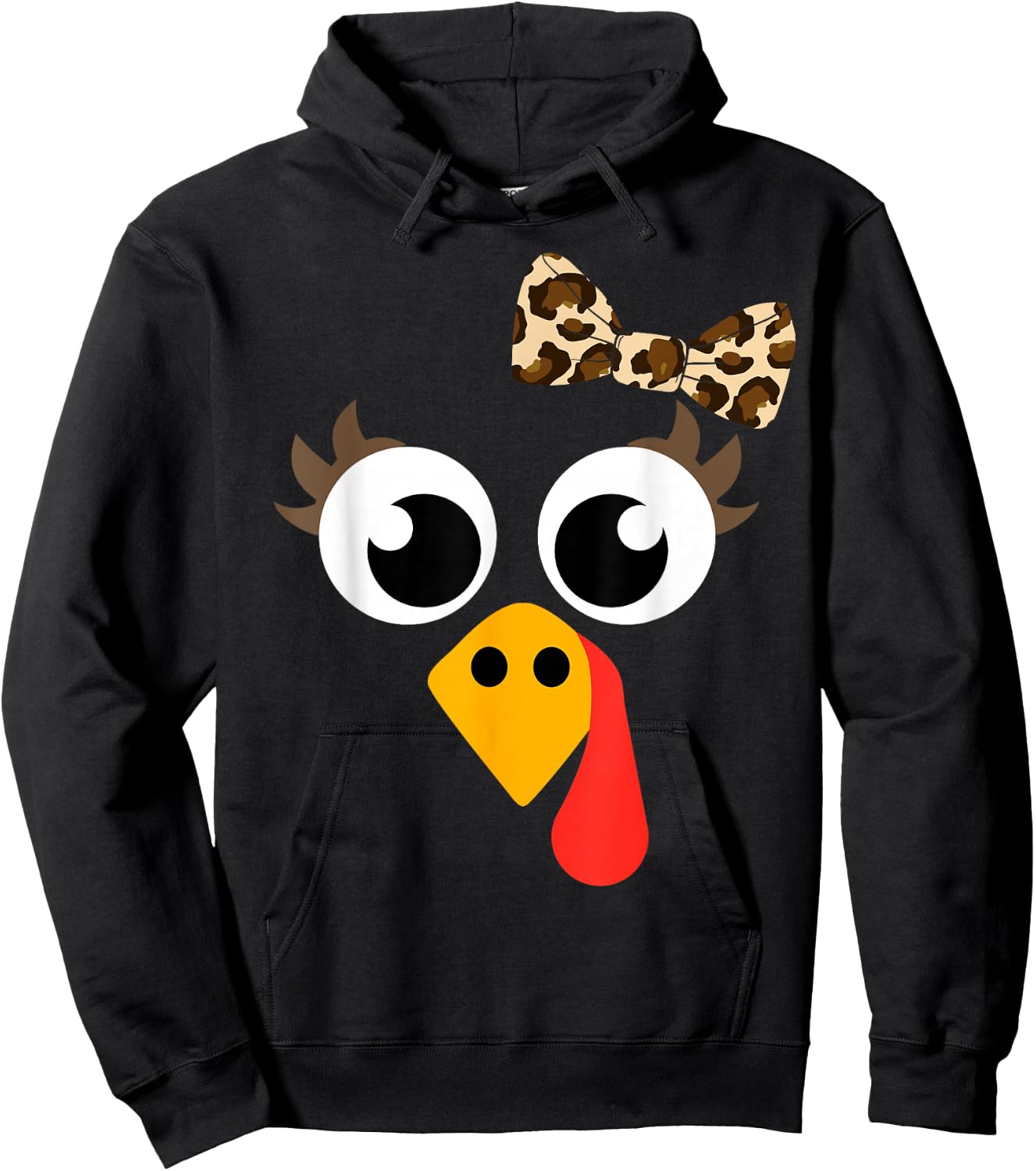Cute Turkey face with Leopard Bow for Thanksgiving Girl Hoodie - Hoodie | Black