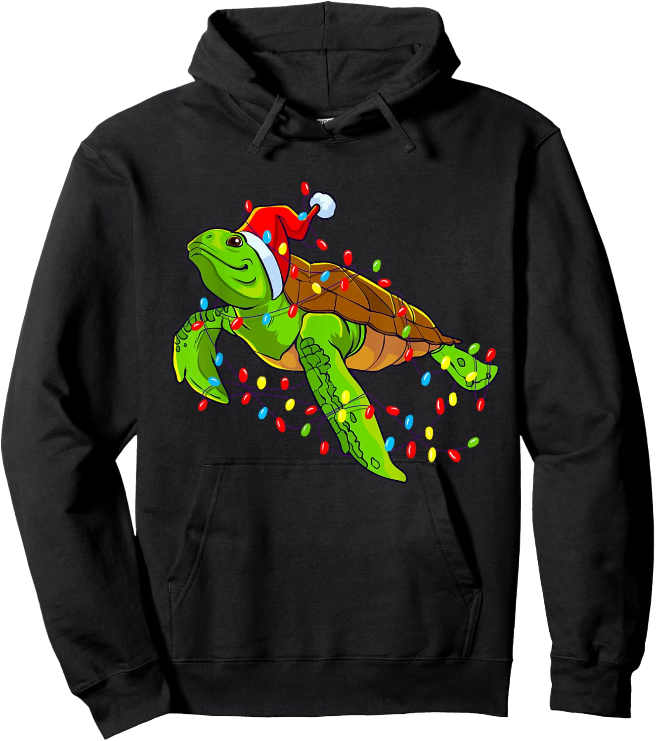 Sea Turtle Christmas Lights Funny Santa Hat Merry Christmas Hoodie - Hoodie | Black