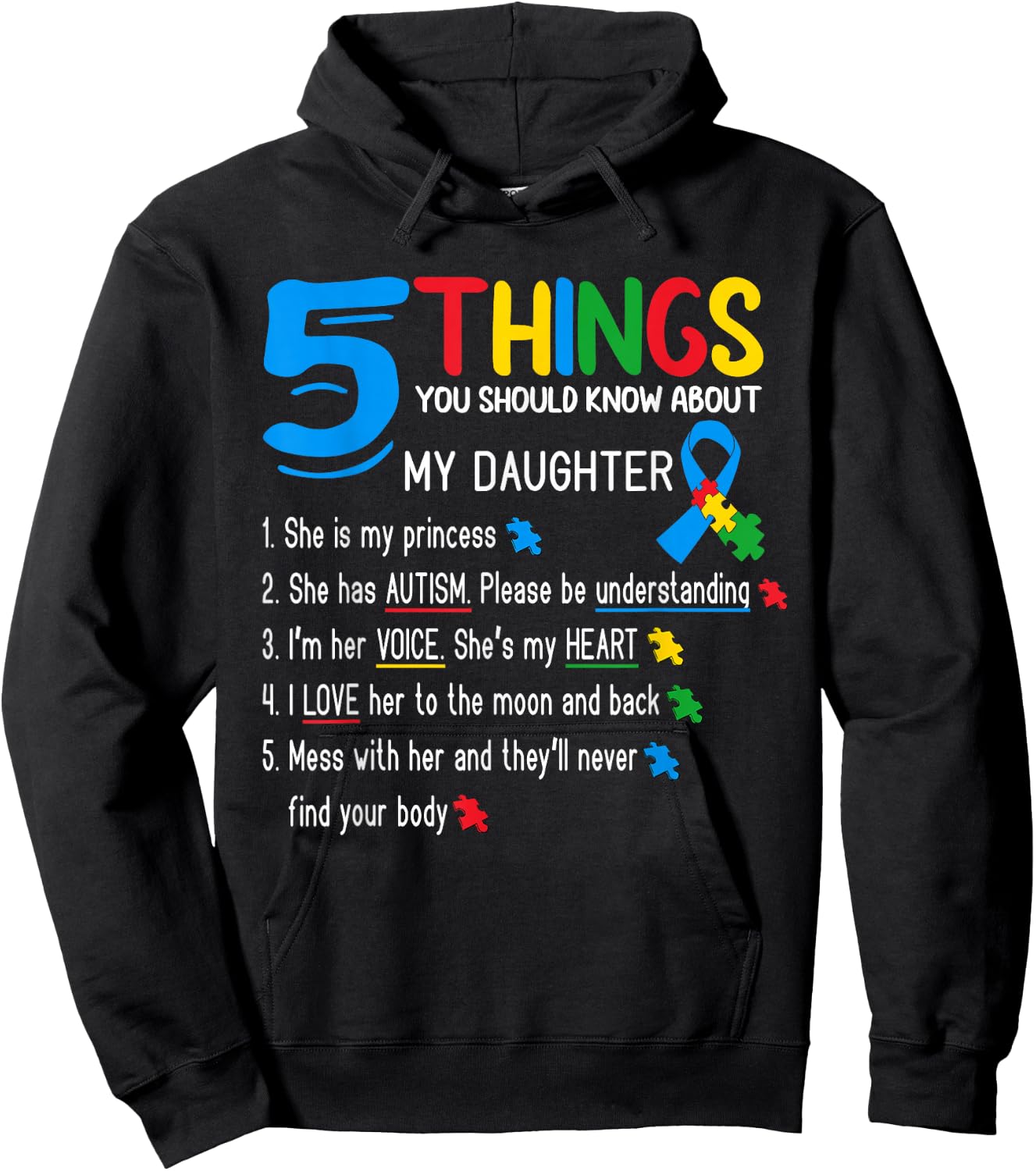 Autistic Daughter Autism Awareness Support Mom Dad Parents Hoodie - Hoodie | Black