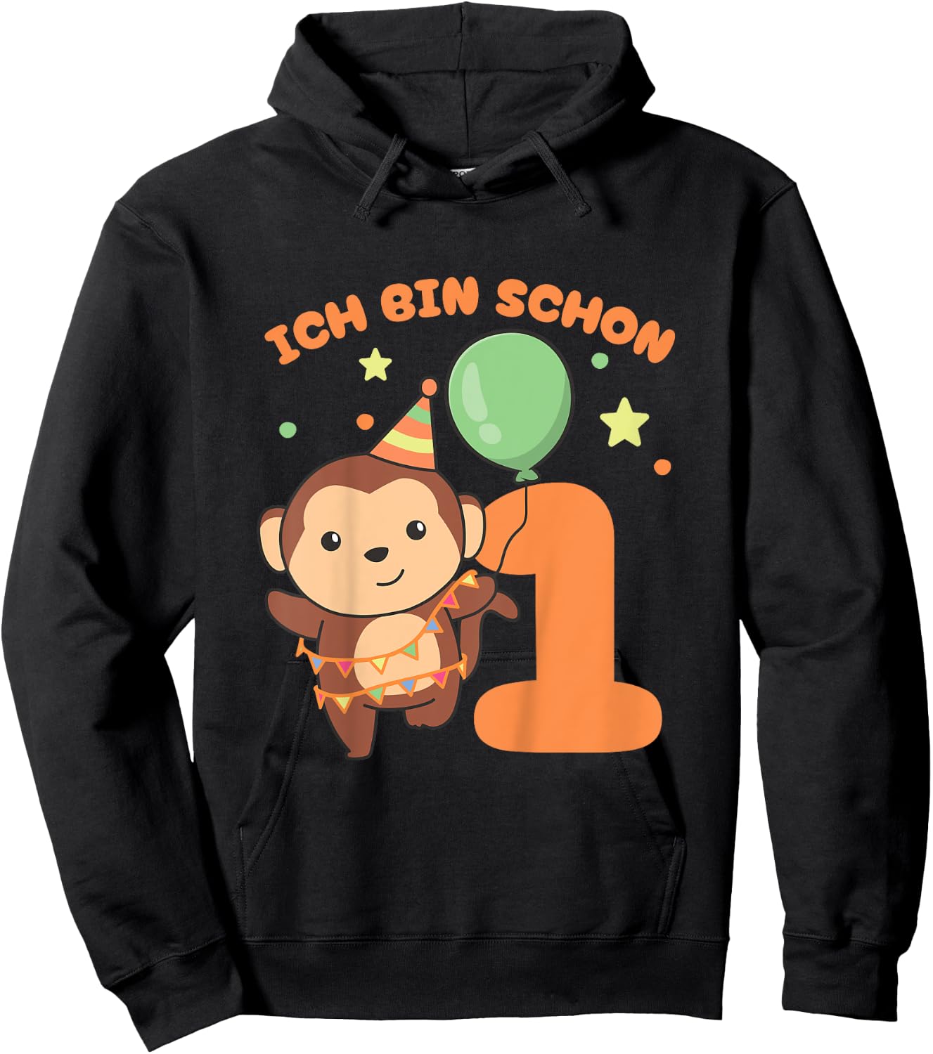 Kinder Affe Ich bin schon 1 Affen Geburtstags Kinder Hoodie - Hoodie | Black