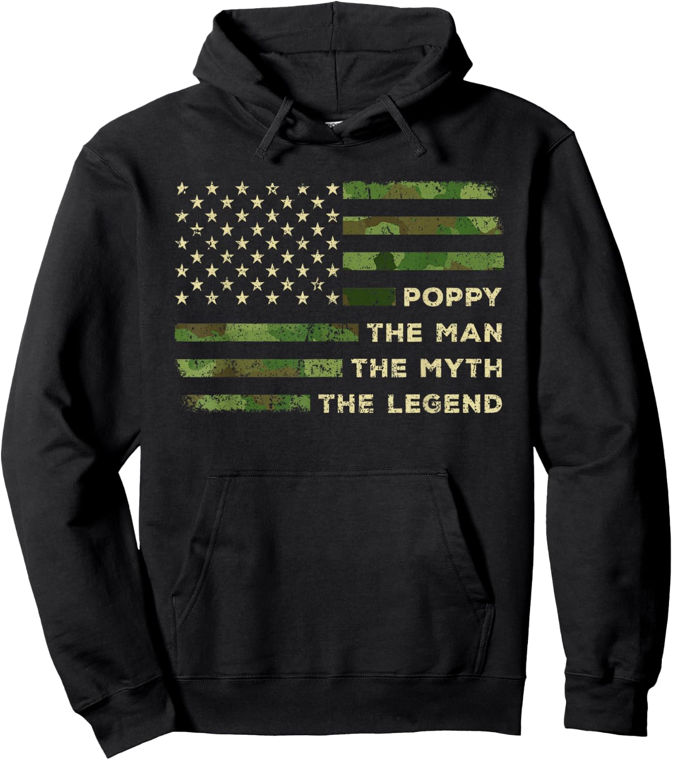 Poppy The Man The Myth The Legend Camo US Flag Father's Day Hoodie - Hoodie | Black