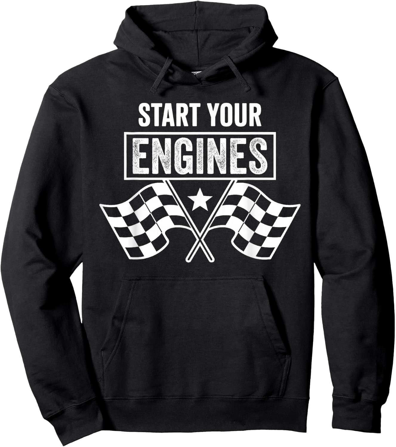 Start Your Engines Vintage Checkered Flag Race Car Hoodie - Hoodie | Black