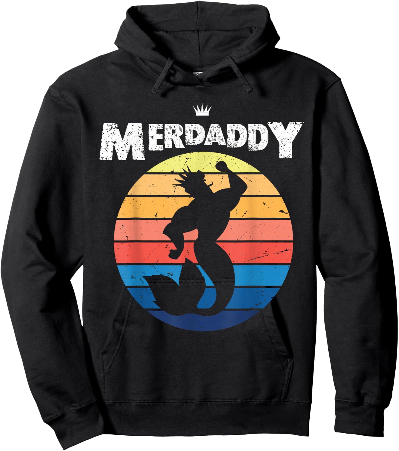 Retro Merdaddy Graphic - Vintage Merman Design Hoodie - Hoodie | Black