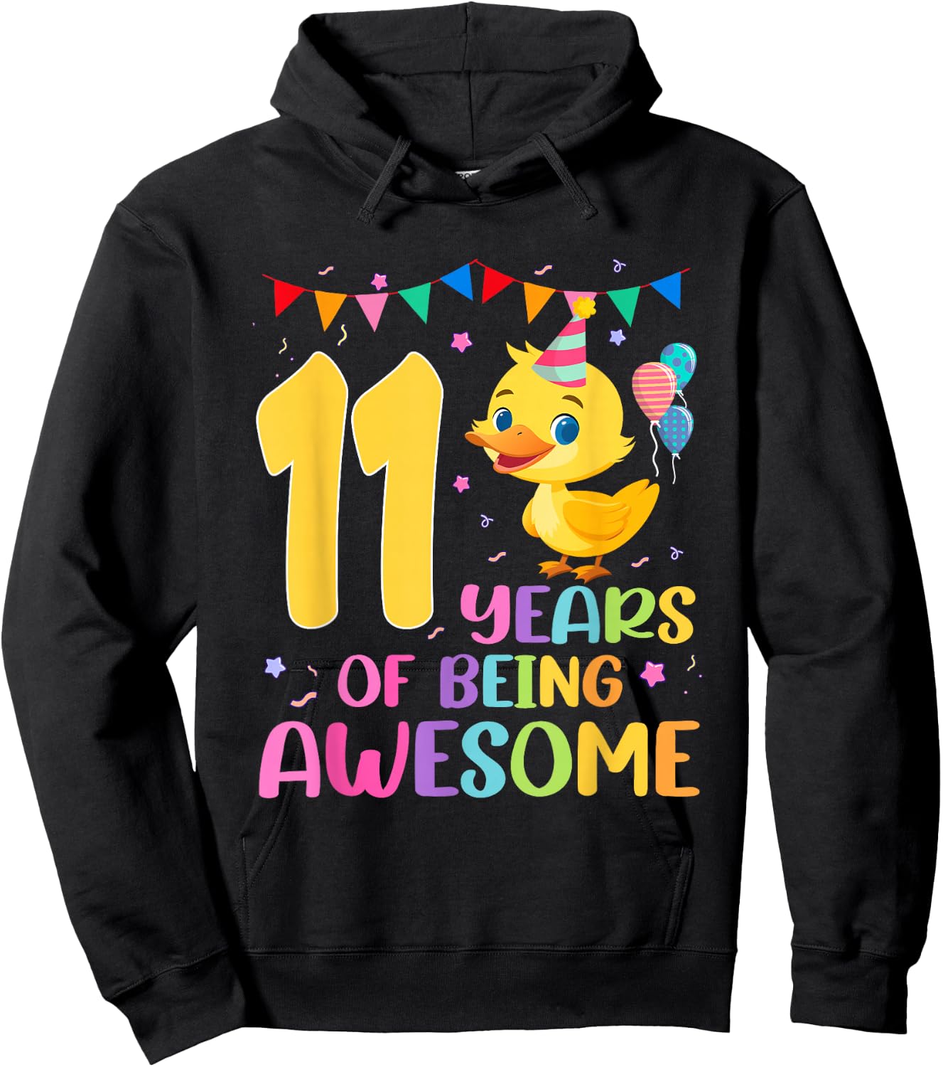 11th Years Of Being Awesome 11nd Birthday Duck Theme Hoodie - Hoodie | Black
