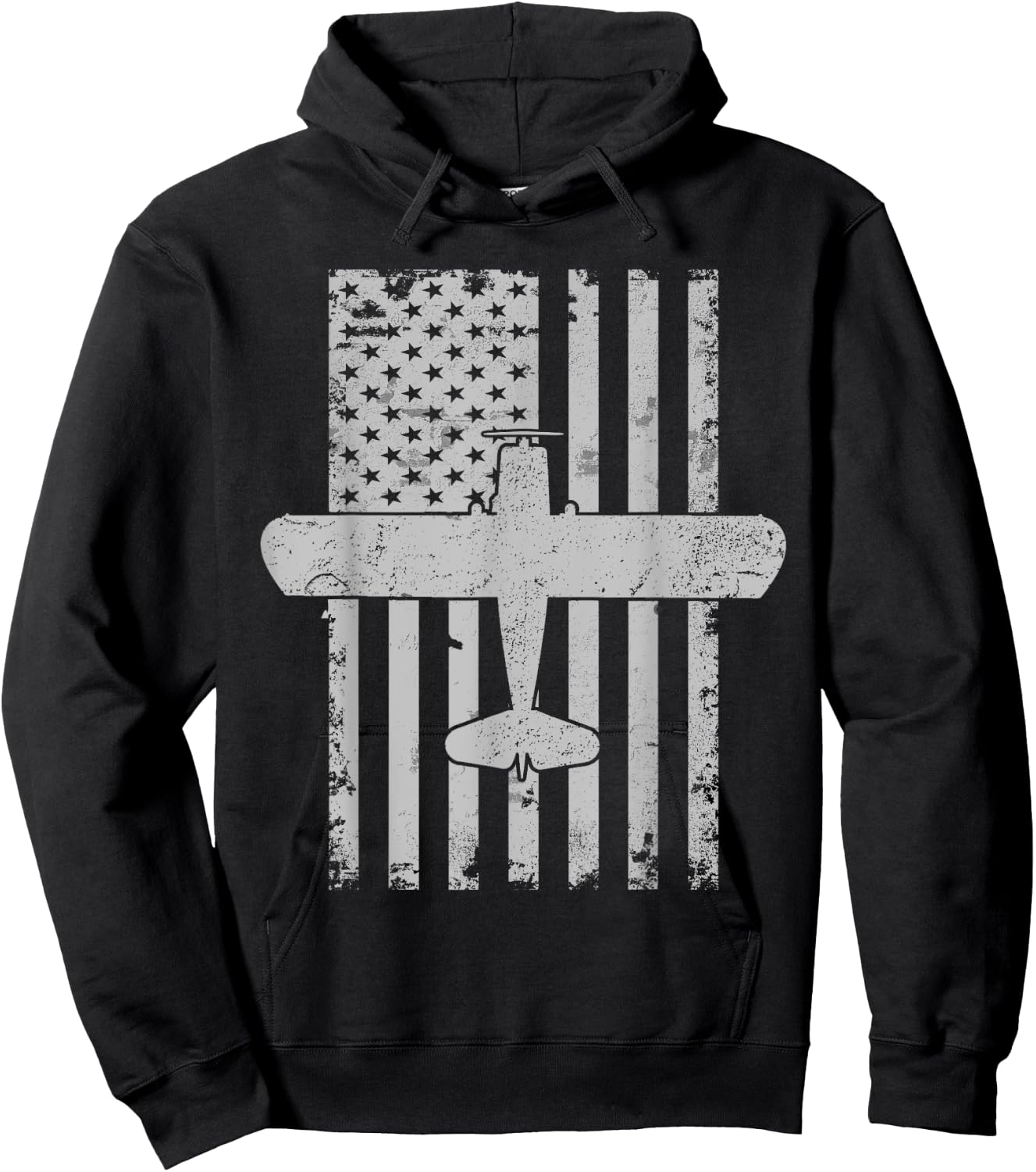 J-3 Cub Airplane Patriotic Vintage Flag Flight Pilot Kids Men Hoodie - Hoodie | Black