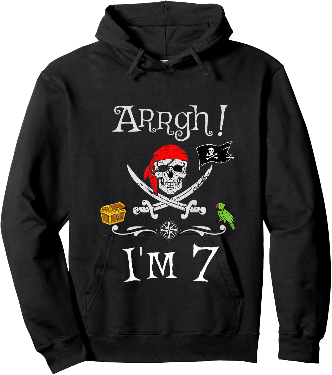 Arrgh I'm 7 Pirate Birthday 7 Year Old Birthday Hoodie - Hoodie | Black