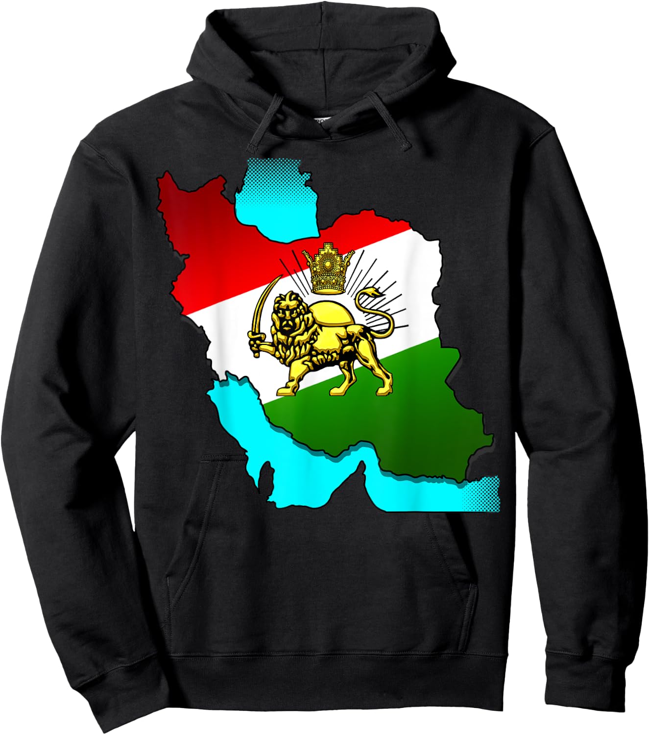 Iran Gilaki Co Iran Pahlavi Flag with the Golden Lion Sun , black Hoodie - Hoodie | Black