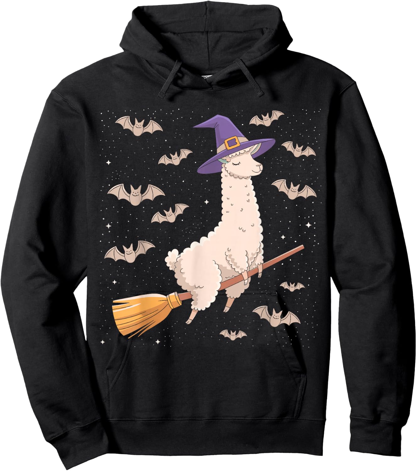 Funny Witch Broomstick Llama Lovers Spooky Halloween Costume Hoodie - Hoodie | Black