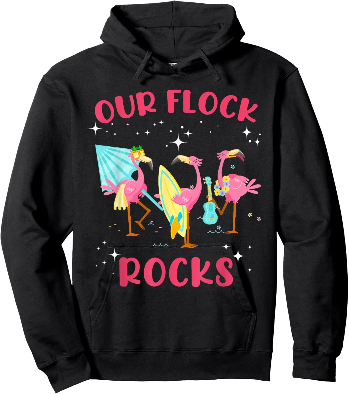 Our Flock Rocks Flamingo Matching Family Vacation Group Hoodie - Hoodie | Black
