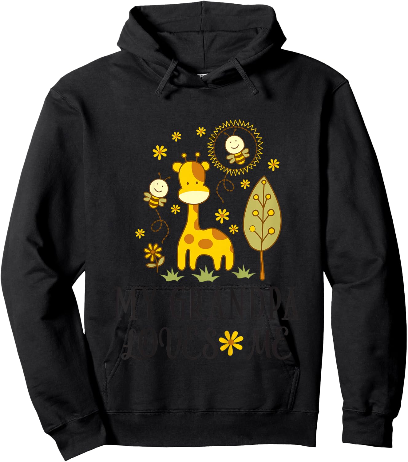 Kids My Grandpa Loves Me Grandchild Giraffe Hoodie - Hoodie | Black