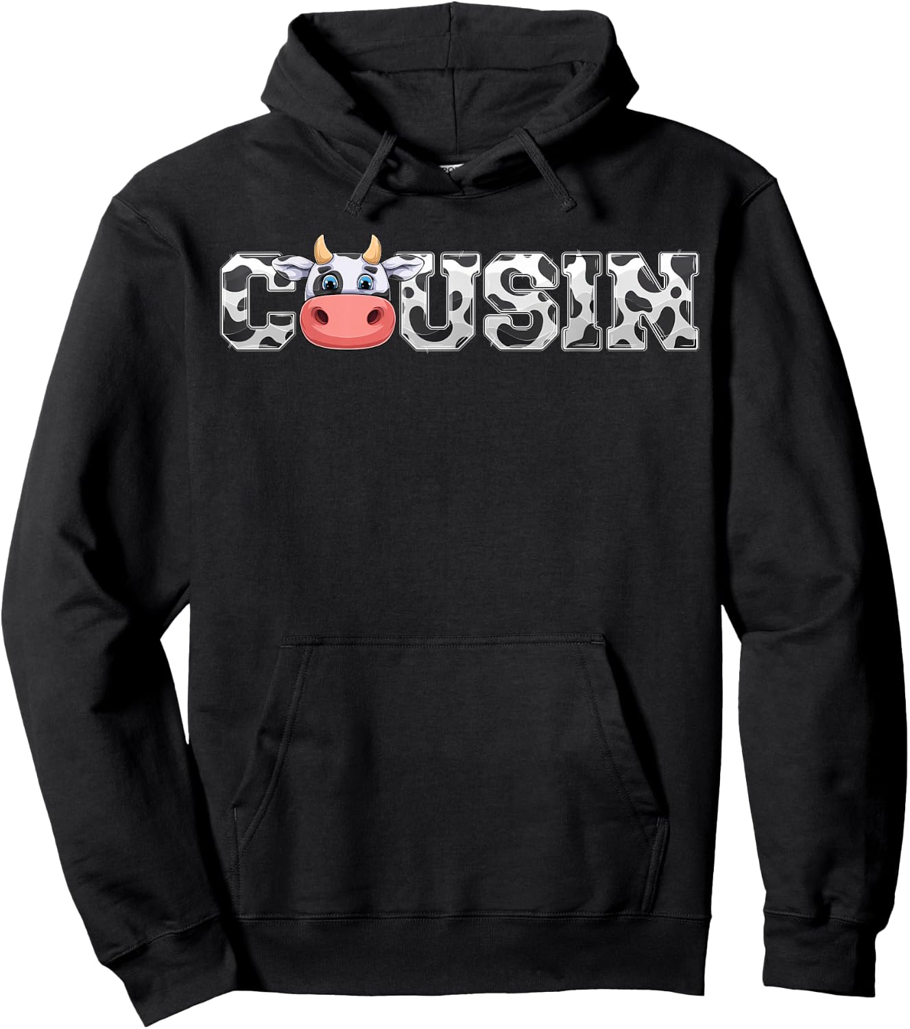 Cousin Cow Print Cowboy Animal Pattern Farmer Cow Cousin Hoodie - Hoodie | Black