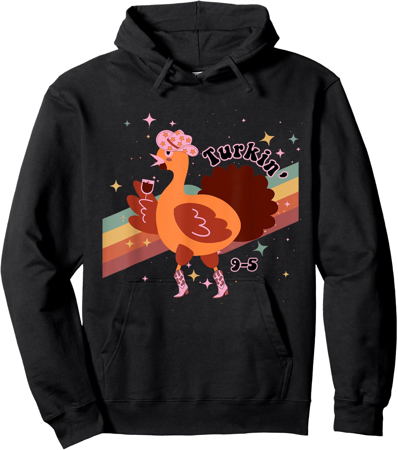 Turkin' 9-5 Turkey Howdy Thanksgiving Design Hoodie - Hoodie | Black