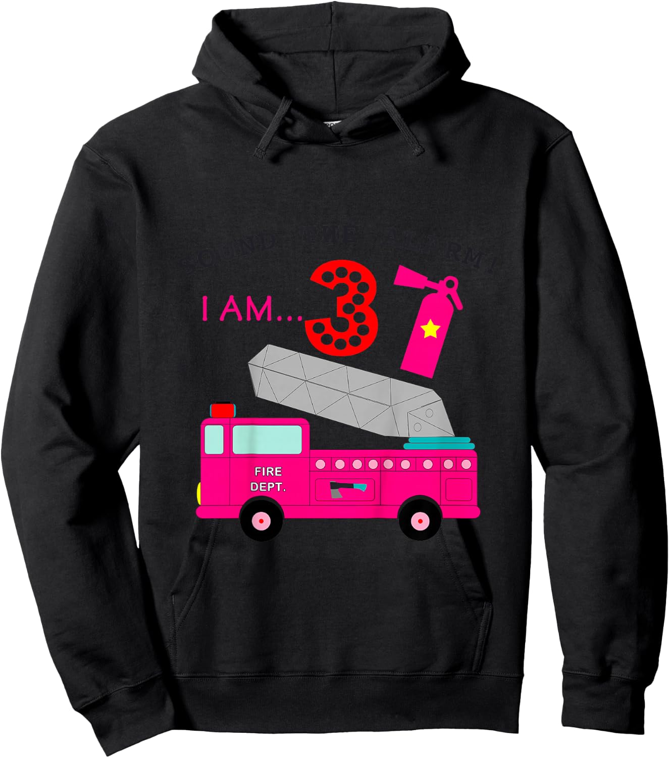 Birthday Girls 3 Pink Fire Truck Three Year Old Third Party Hoodie - Hoodie | Black