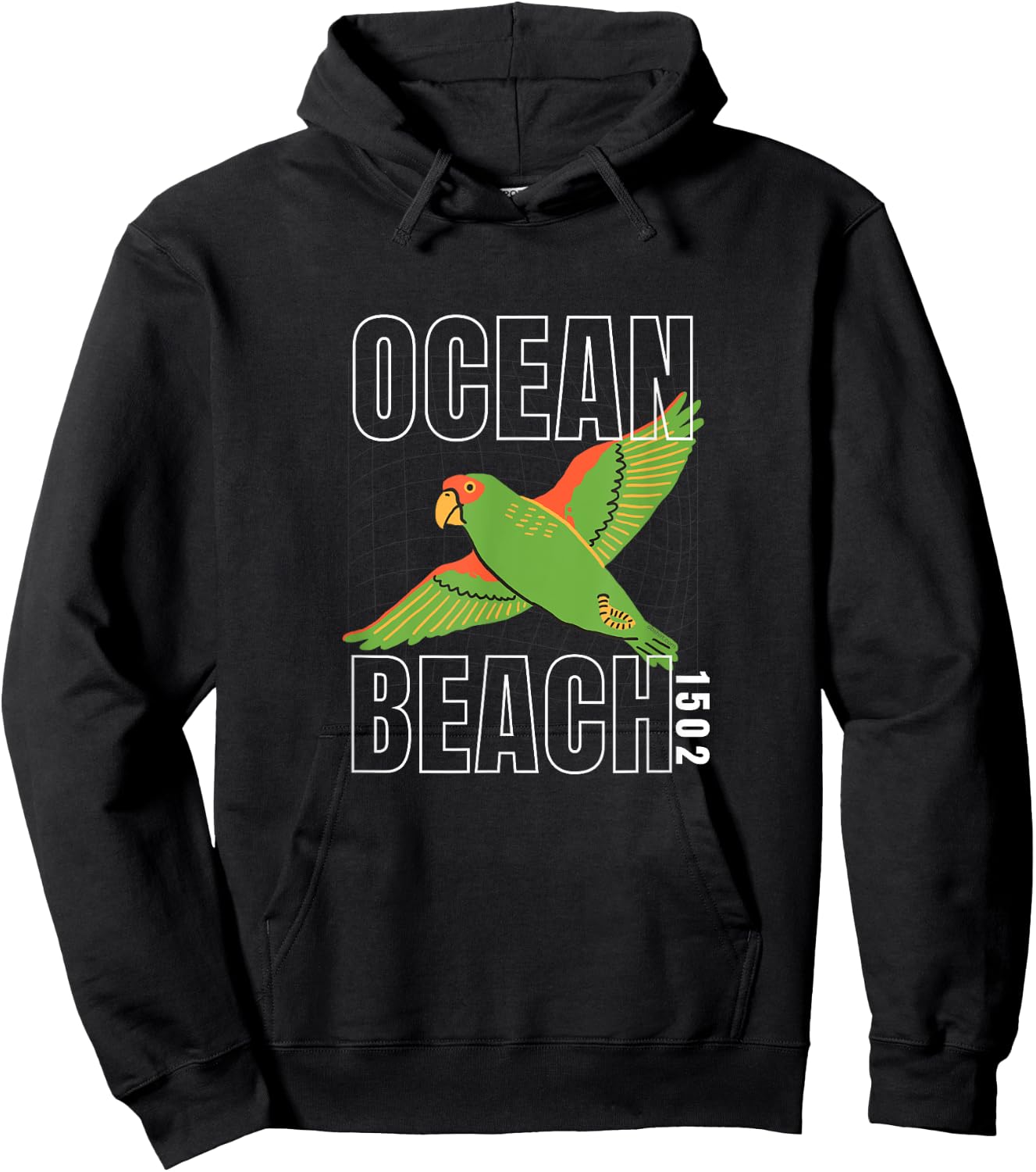 Ocean Beach , San Diego, California OB Parrot 1502 Hoodie - Hoodie | Black