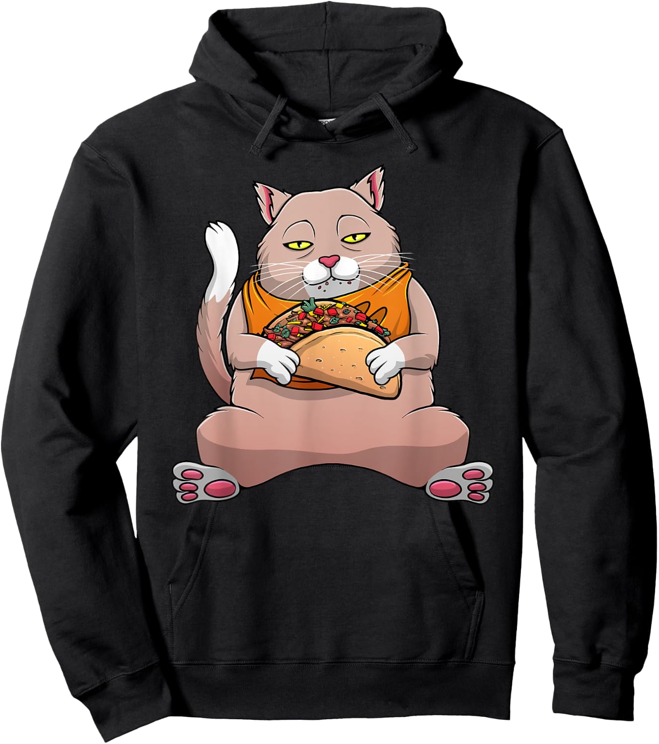 Funny Cat Eating Taco Design Men Women Cinco De Mayo Foodie Hoodie - Hoodie | Black