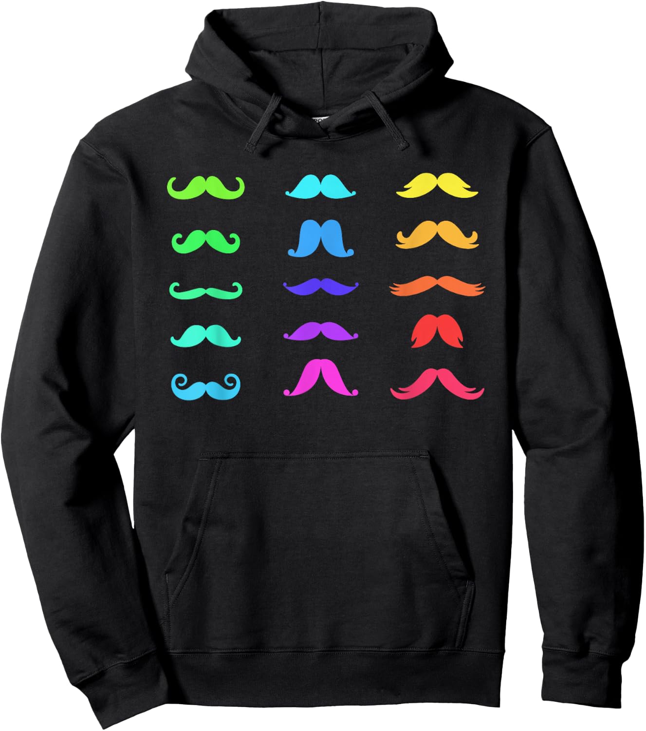 Colorful Mustaches Rainbow Fun Graphic Design Hoodie - Hoodie | Black