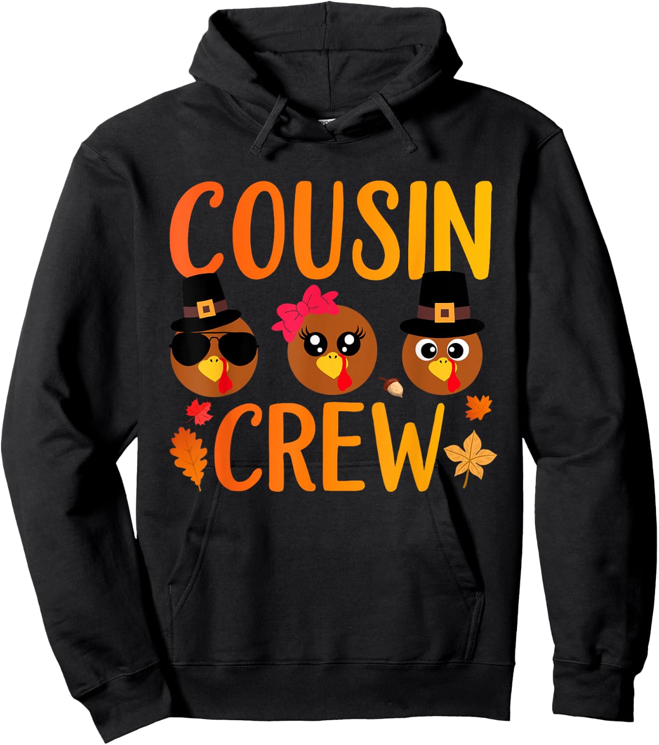 Cousin Crew Thanksgiving Kids Family Matching Turkey Day Hoodie - Hoodie | Black