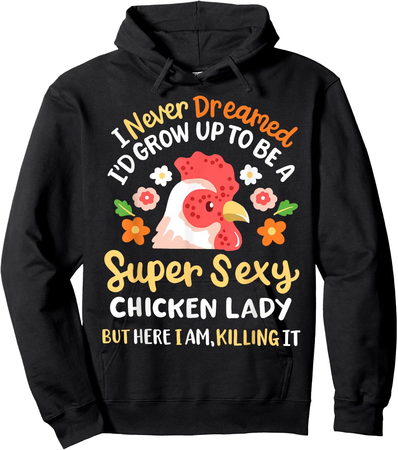 Funny Crazy Chicken Farmer Lady Women Hoodie - Hoodie | Black