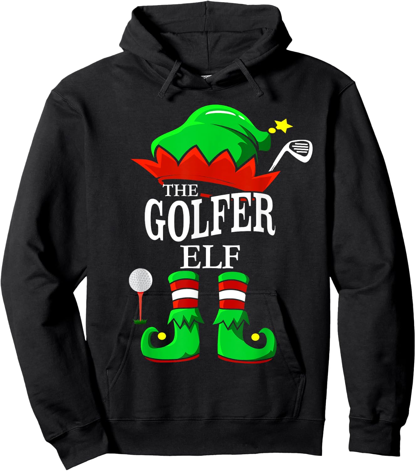 The Golfer Elf Matching Group Family Christmas Gift Funny Hoodie - Hoodie | Black