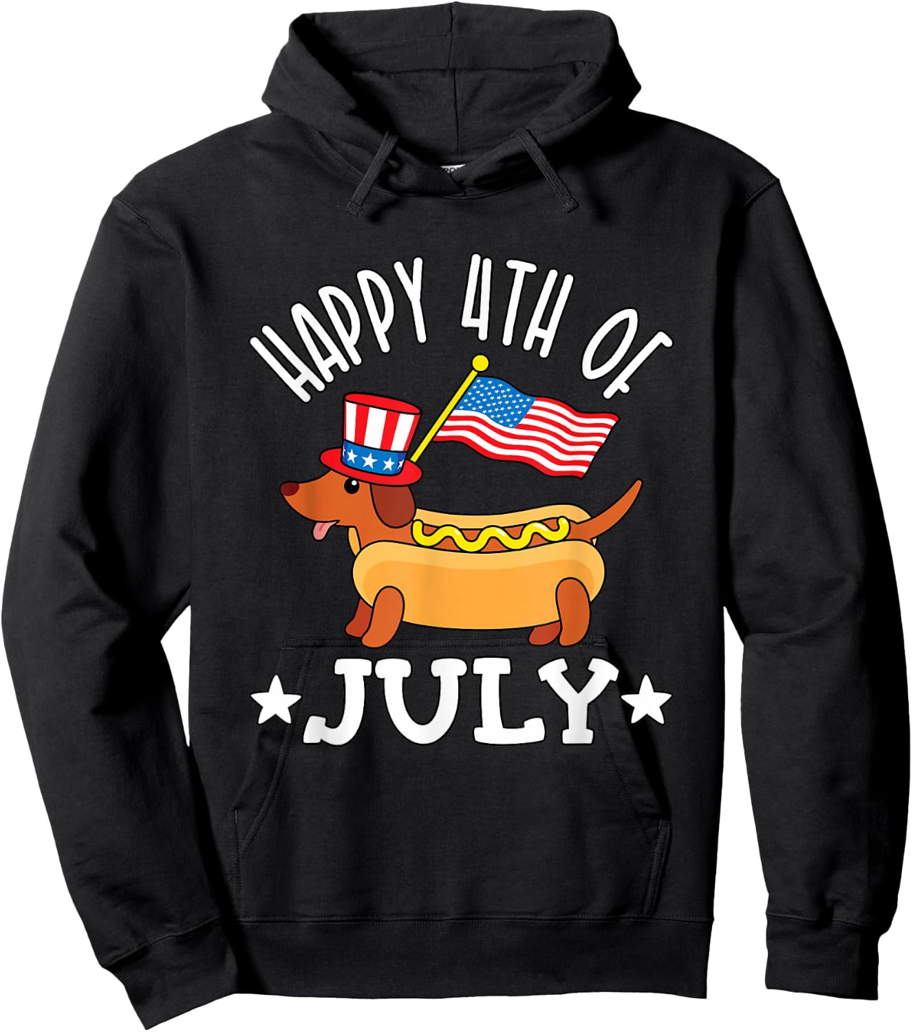 Patriotic Dachshund Fourth of July 4th Flag Cute Hot Dog Hoodie - Hoodie | Black